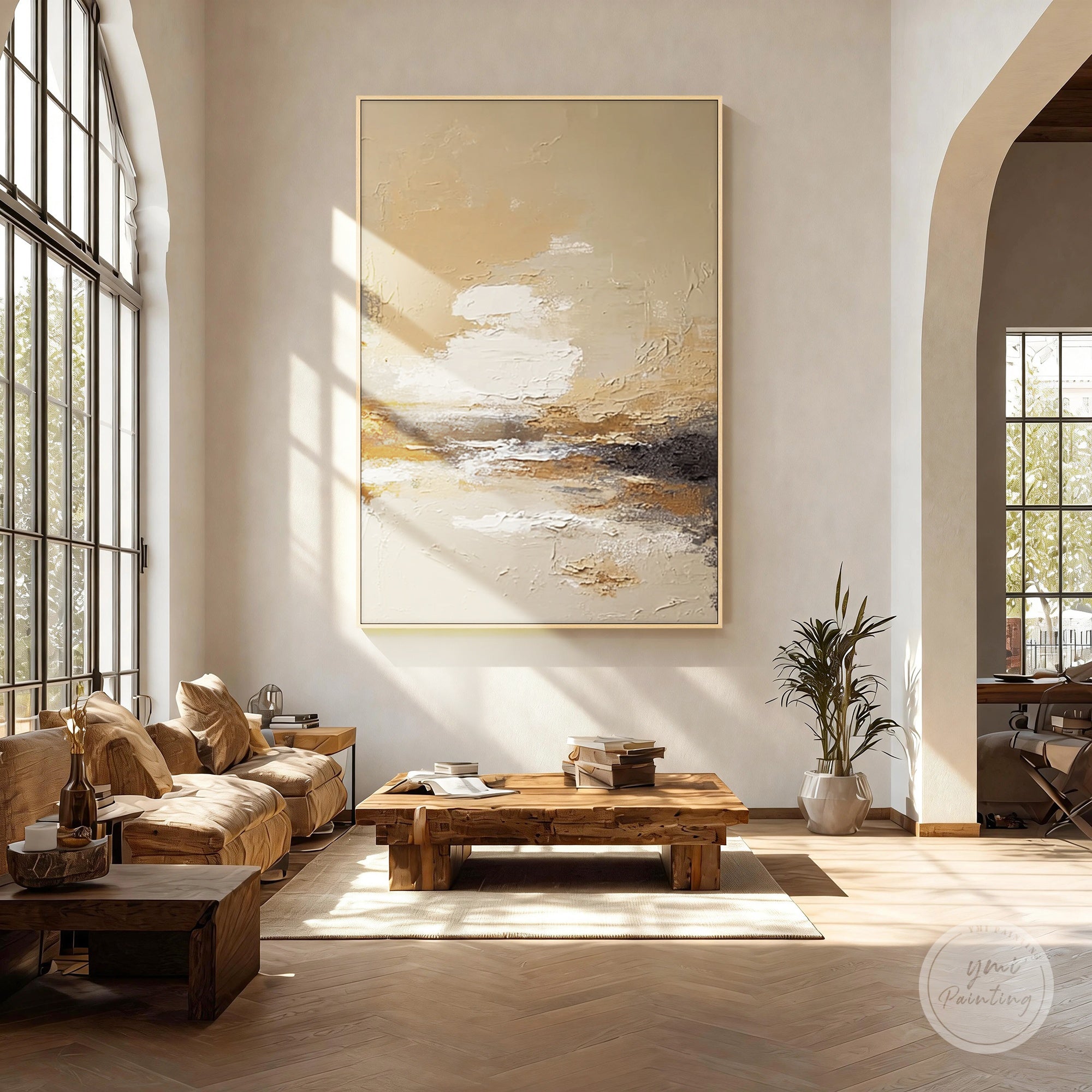 contemporary textured artwork with warm neutral colors