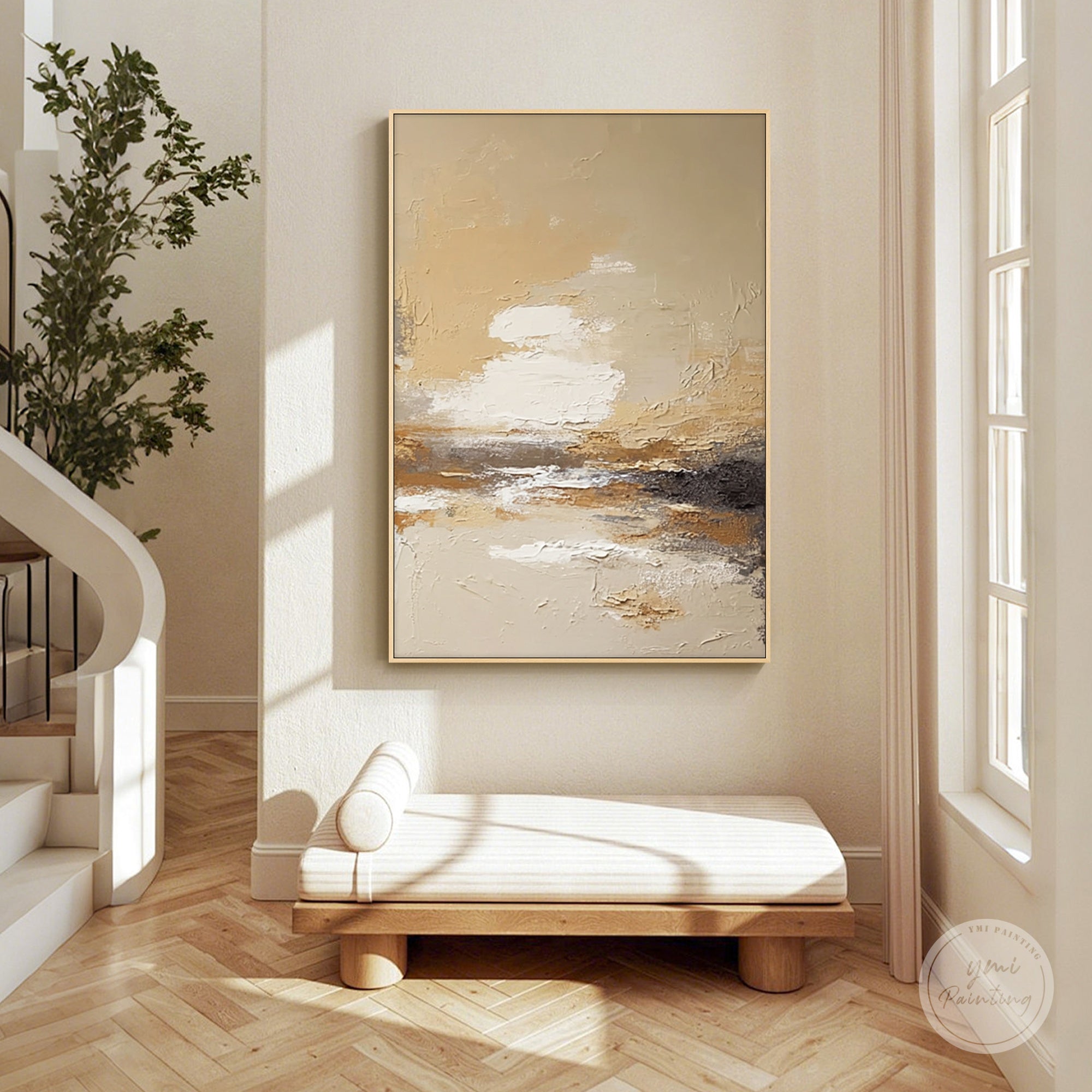 minimalist beige brown abstract painting with thick texture