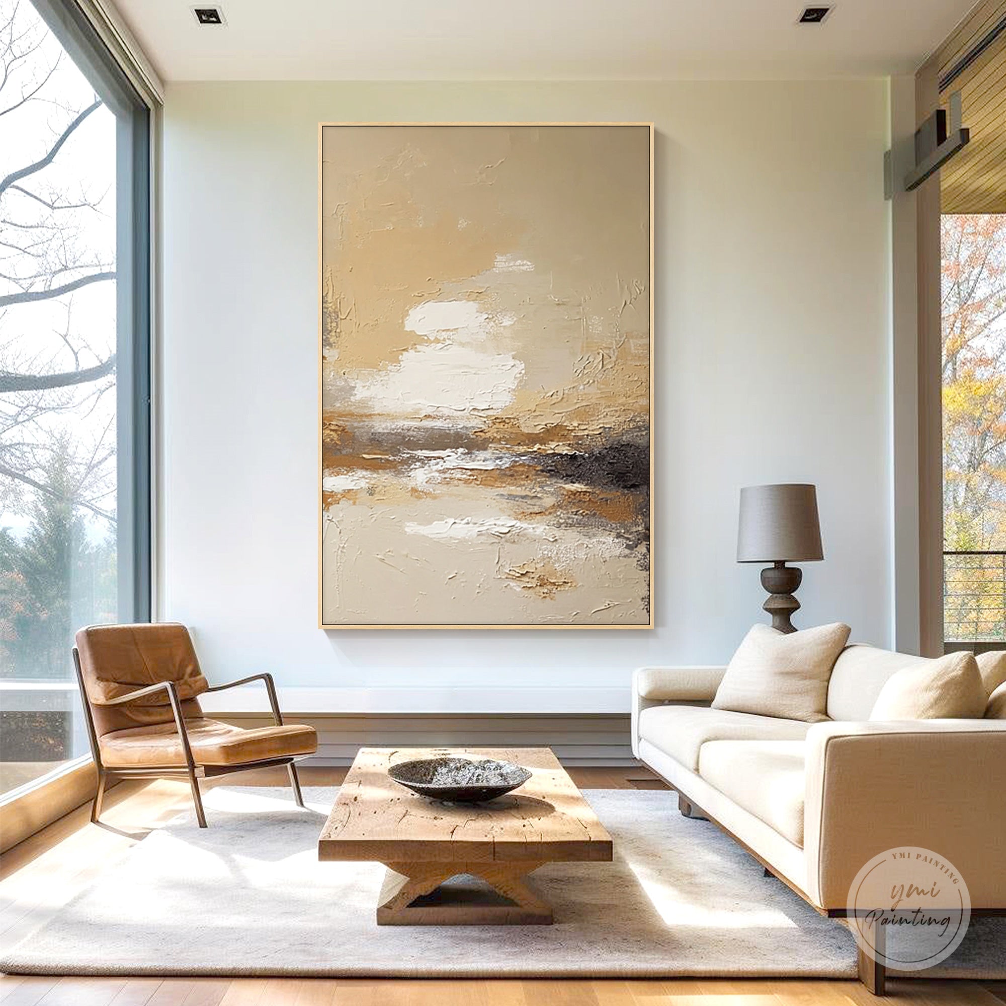 cream and brown textured wall art with soft blended tones