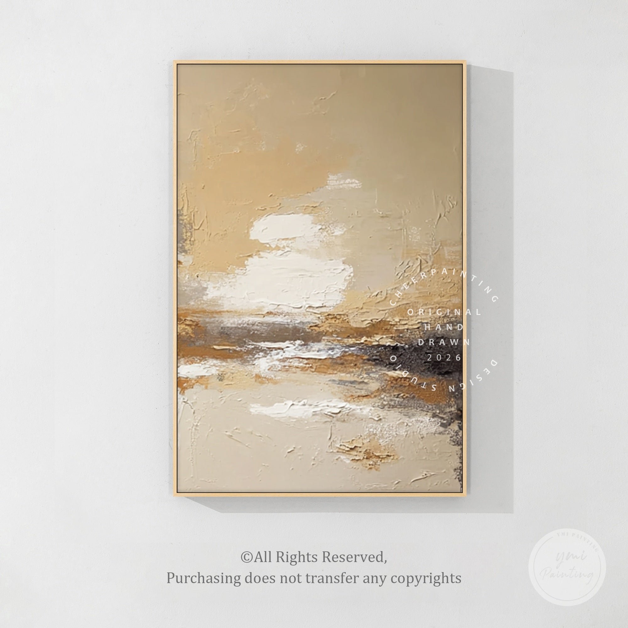 beige abstract texture wall art with layered brush strokes