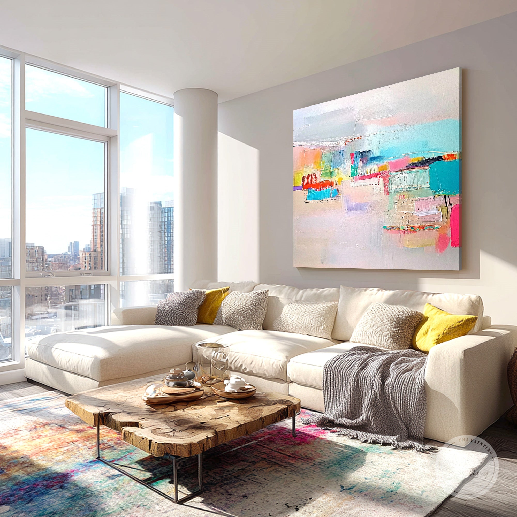 pink blue orange abstract canvas artwork