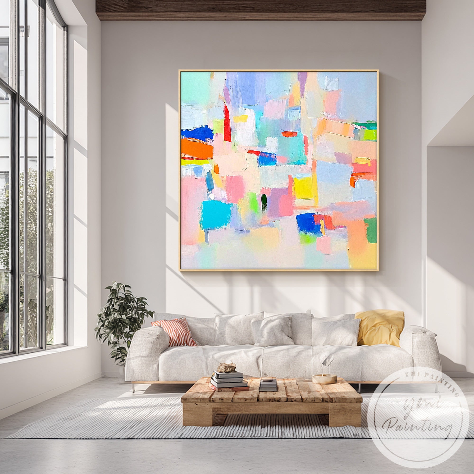 vibrant geometric abstract painting modern style