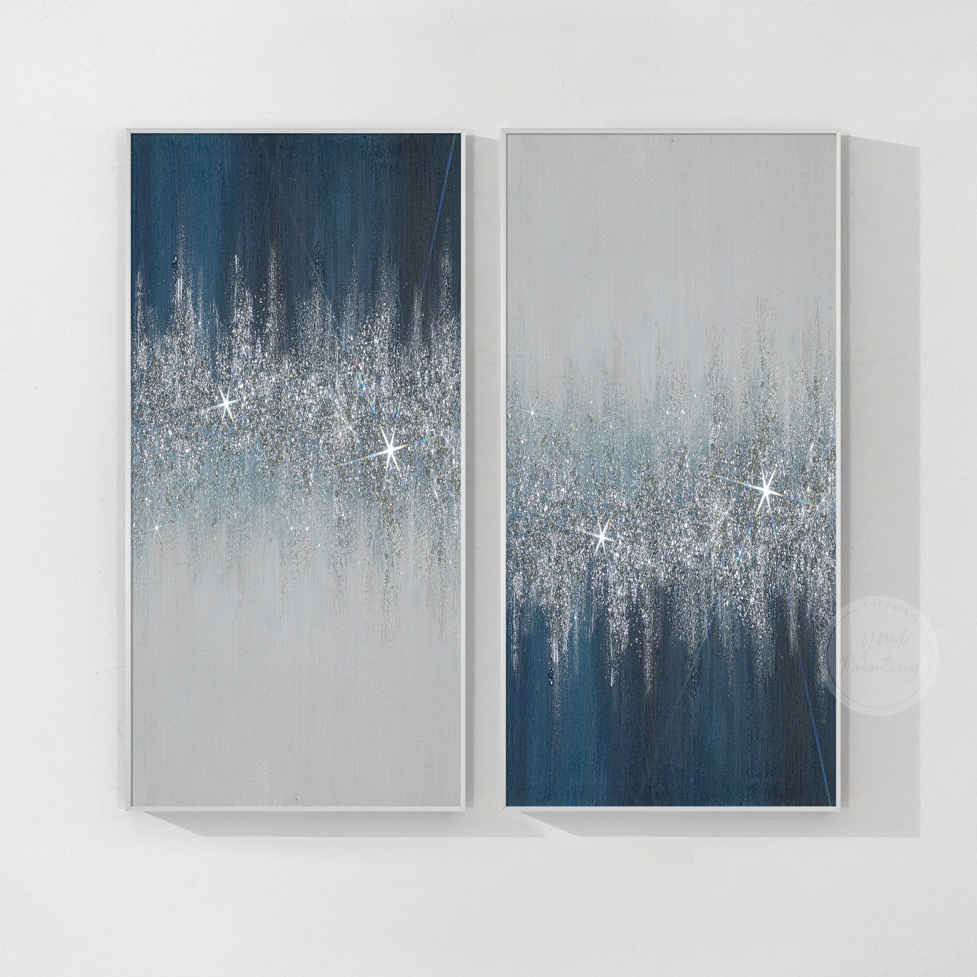 Premium abstract glitter painting with glass-like texture, metallic shine, and elegant interior decoration style