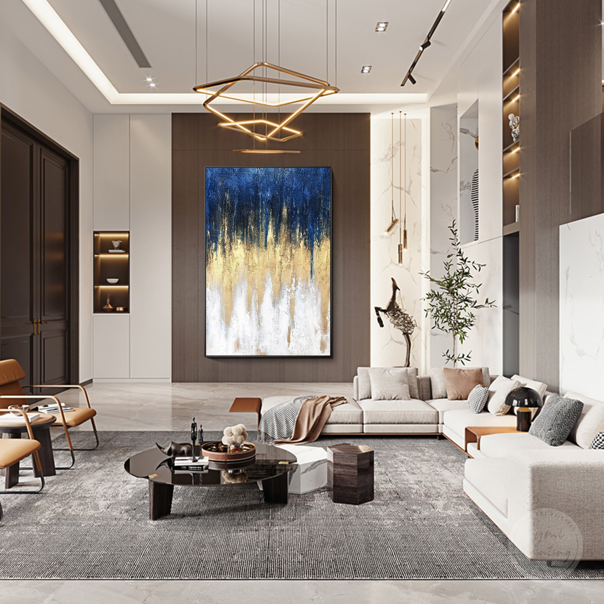 Luxury gold leaf artwork with textured golden elements creating an elegant statement piece for home decoration