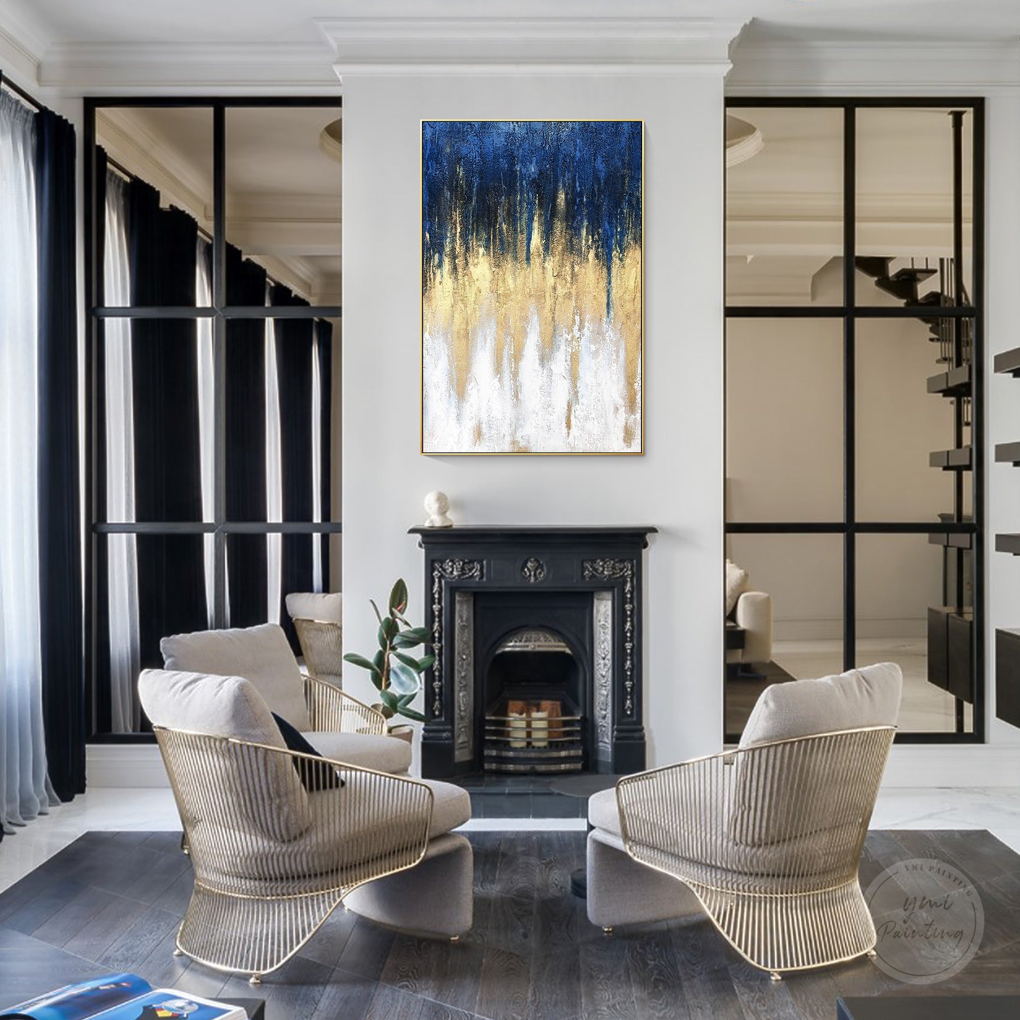 Contemporary gold wall art painting featuring handmade texture, rich golden tones, and modern artistic style