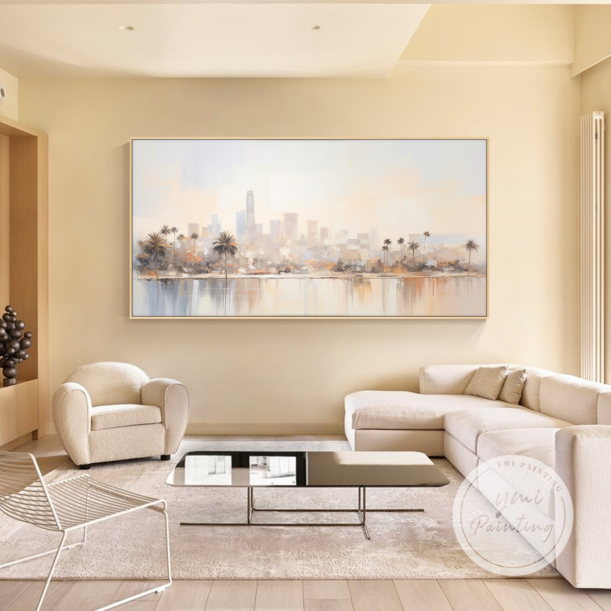Abstract Los Angeles skyline painting for contemporary office wall