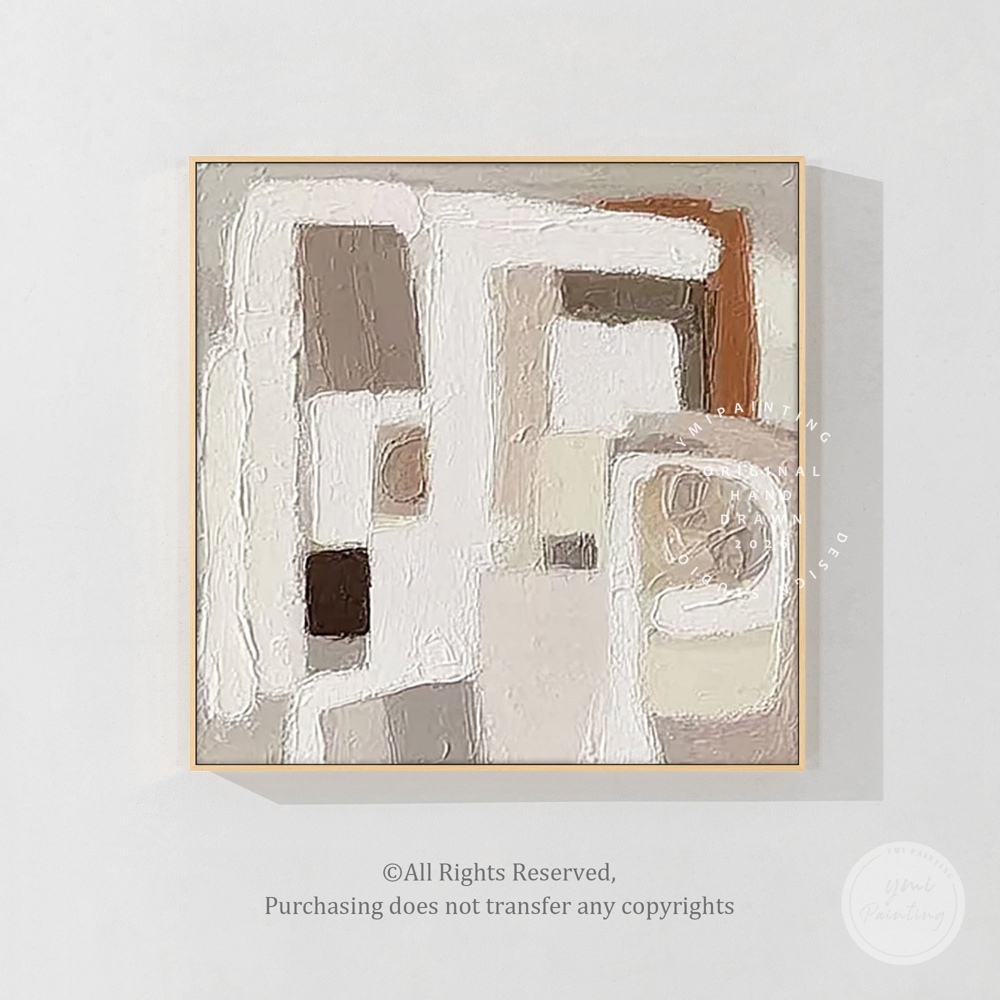 hand painted abstract canvas soft beige geometric shapes