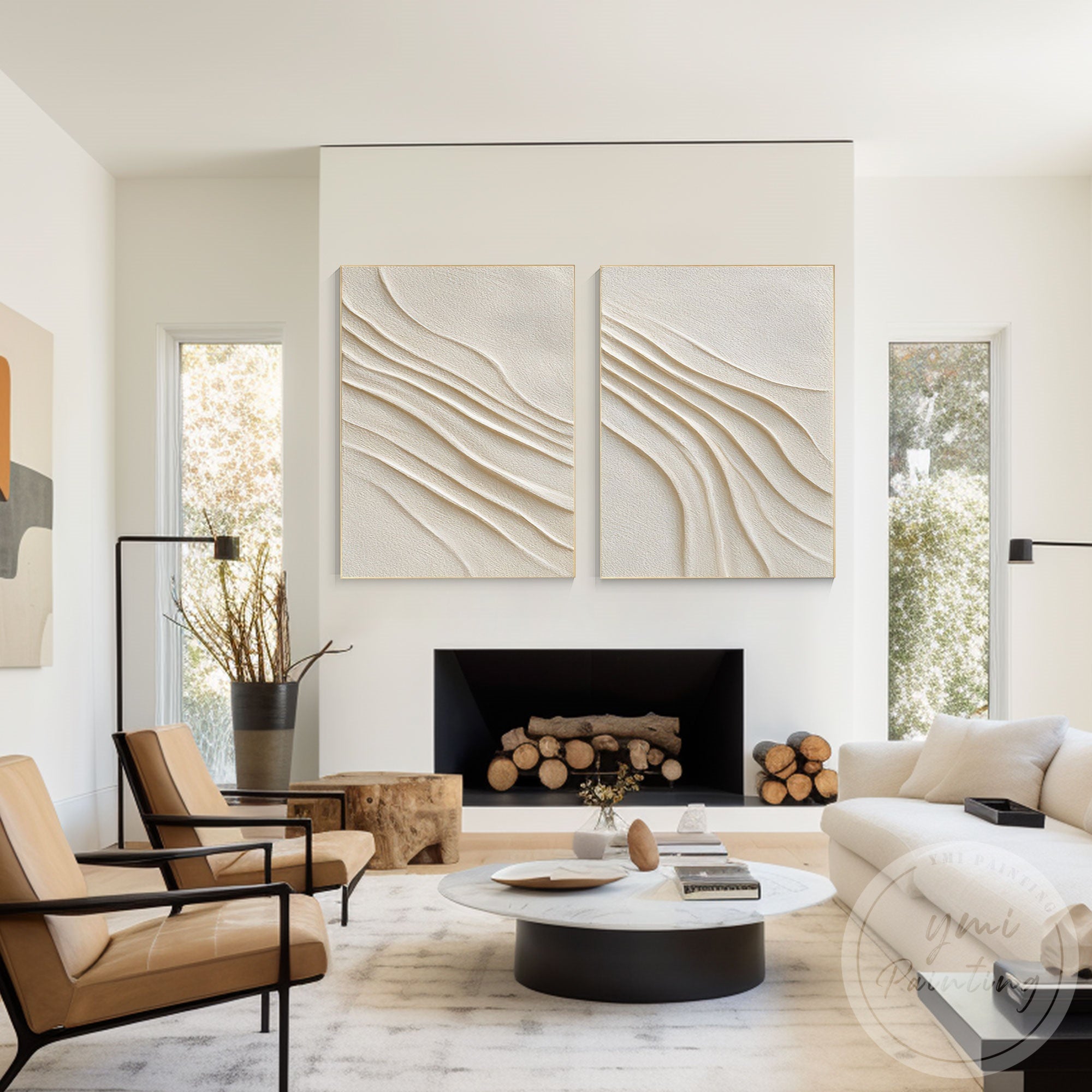 Neutral abstract artwork set for modern interior design