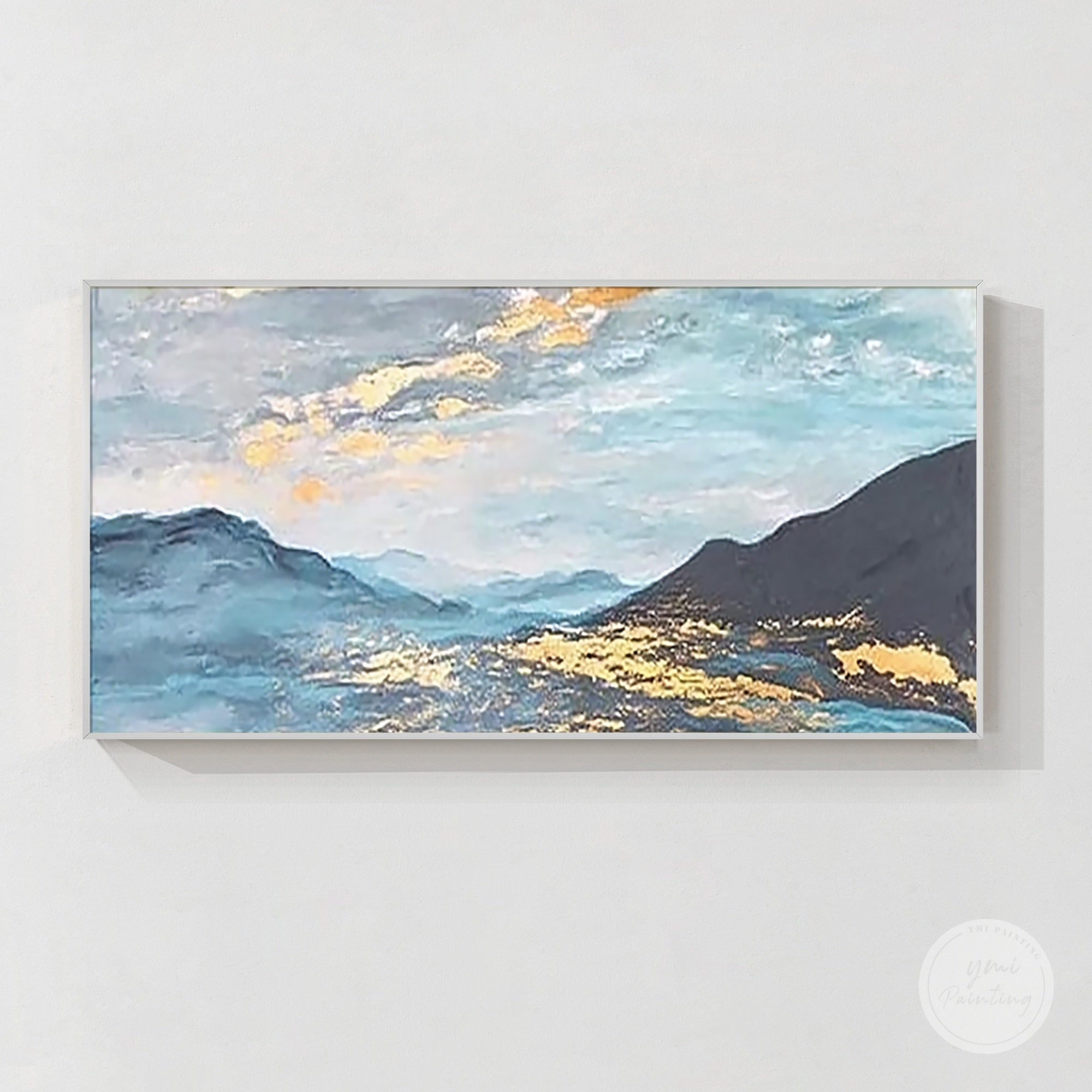 panoramic blue and gold scenic painting