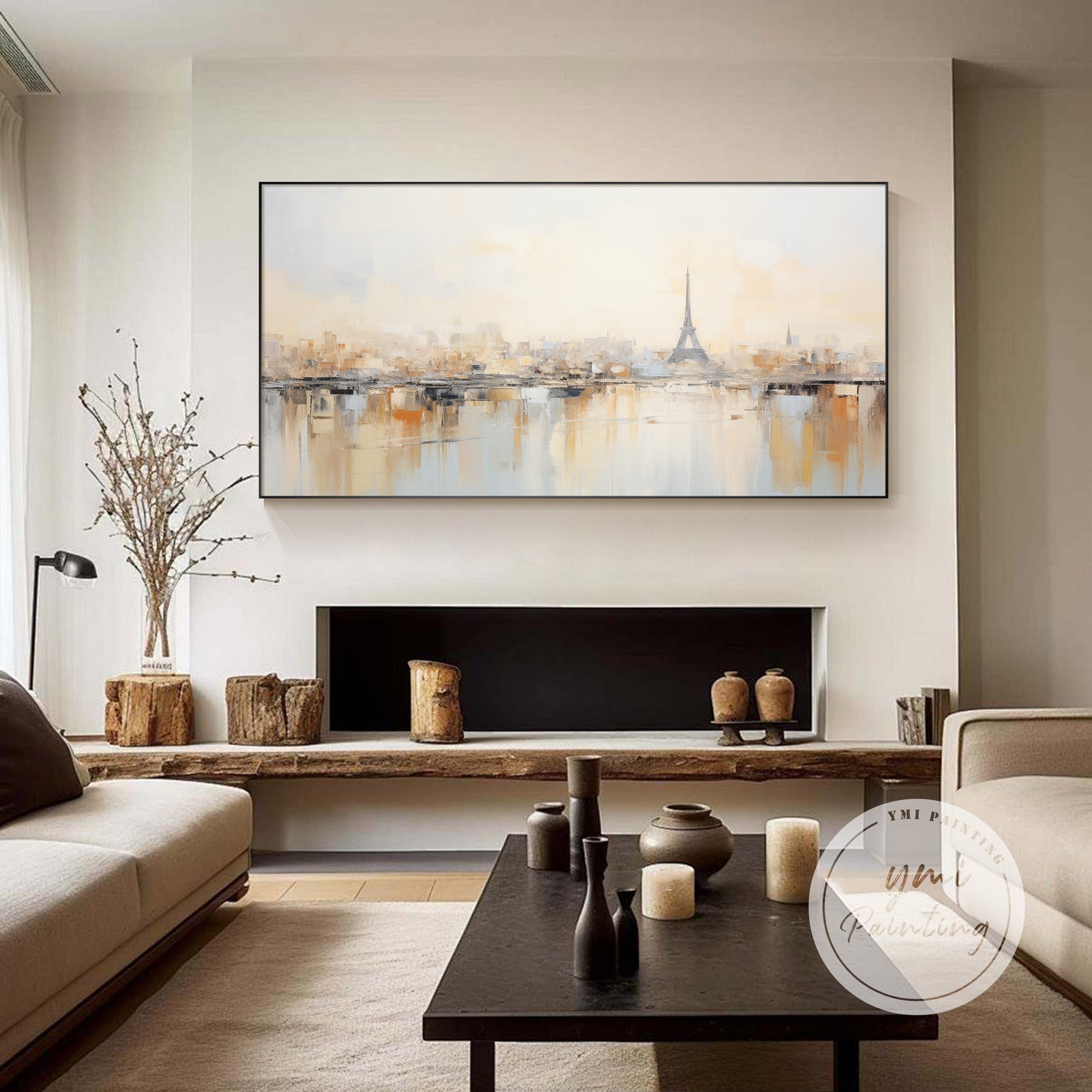 Abstract Paris skyline painting for contemporary office wall