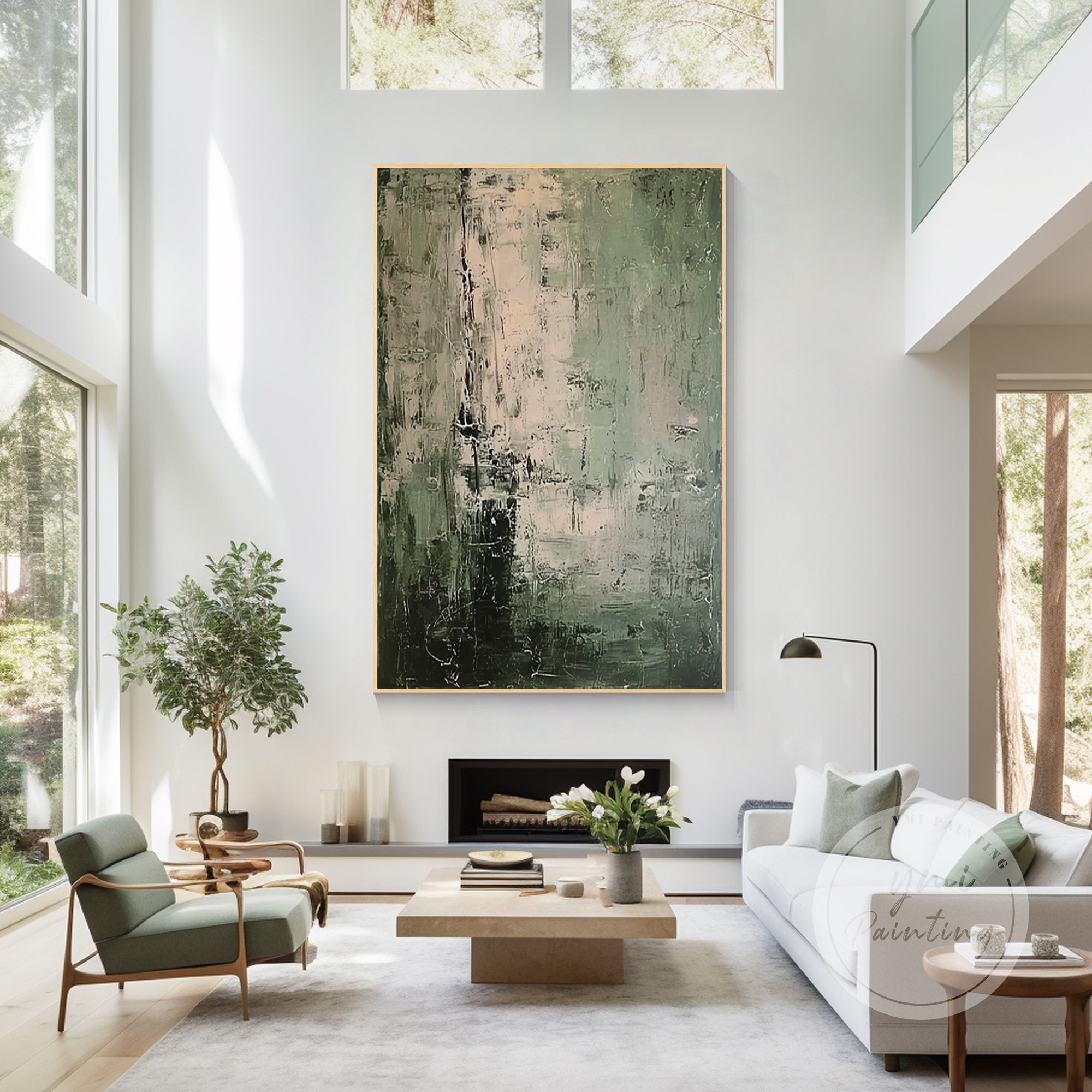 abstract green painting for neutral home
