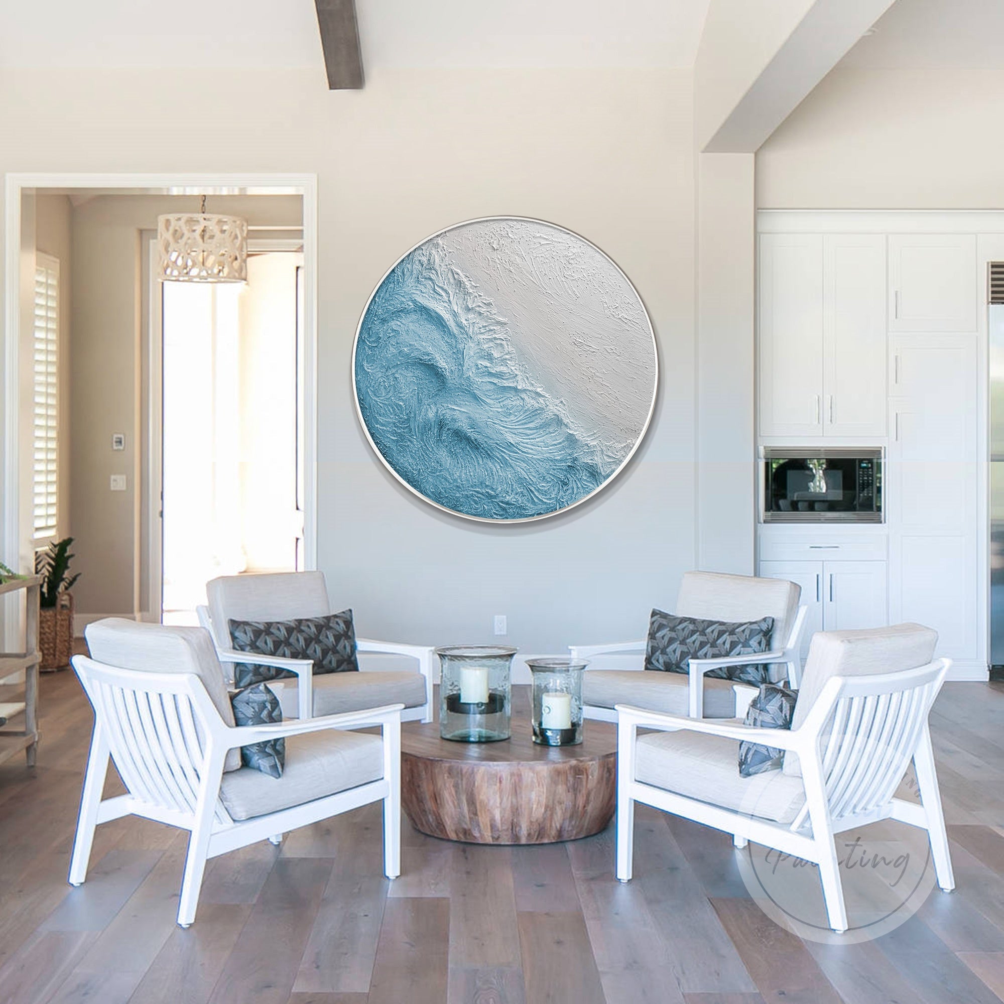 Textured abstract painting evoking the motion of waves