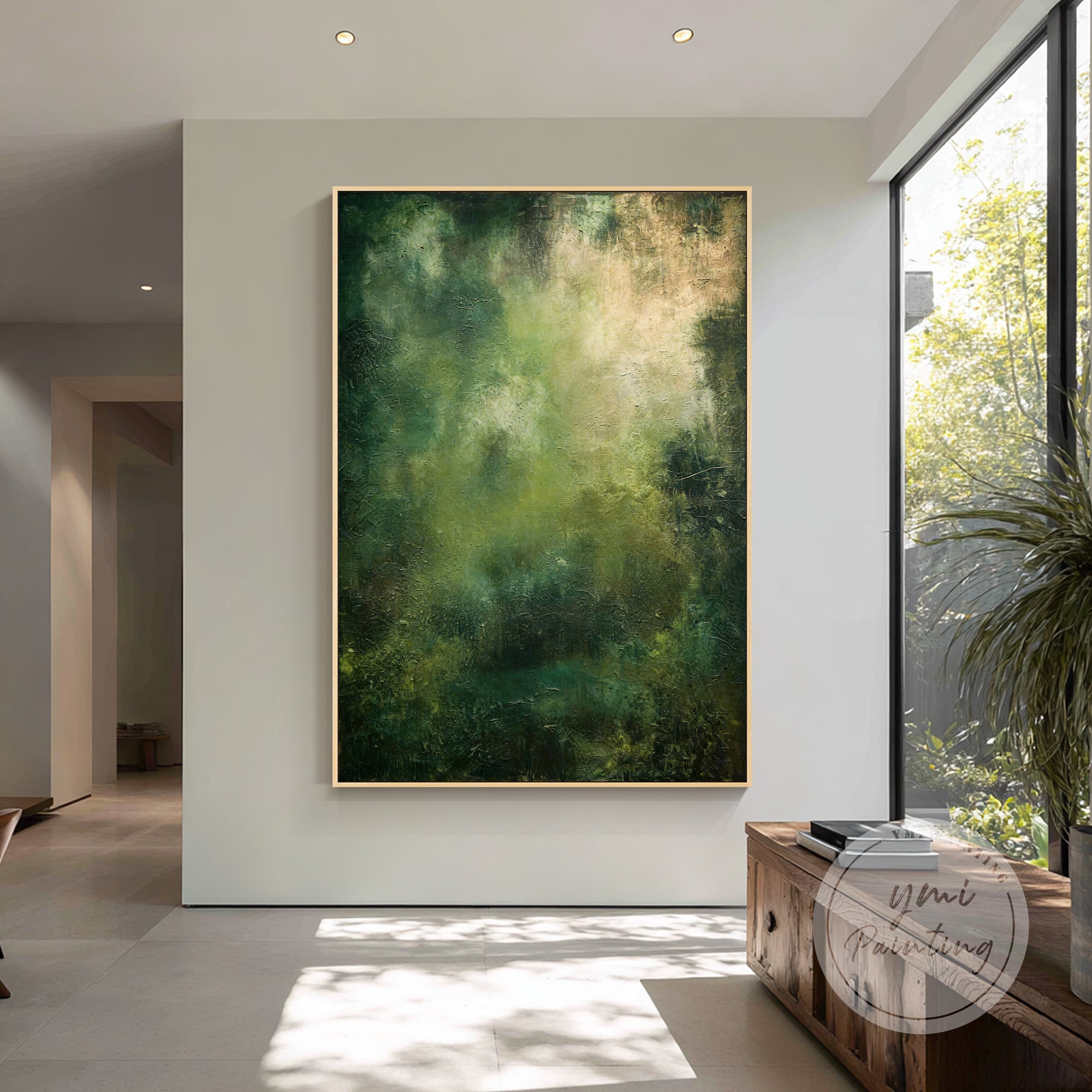 arte de parede em tela abstrata moderna verde na decoração do corredor