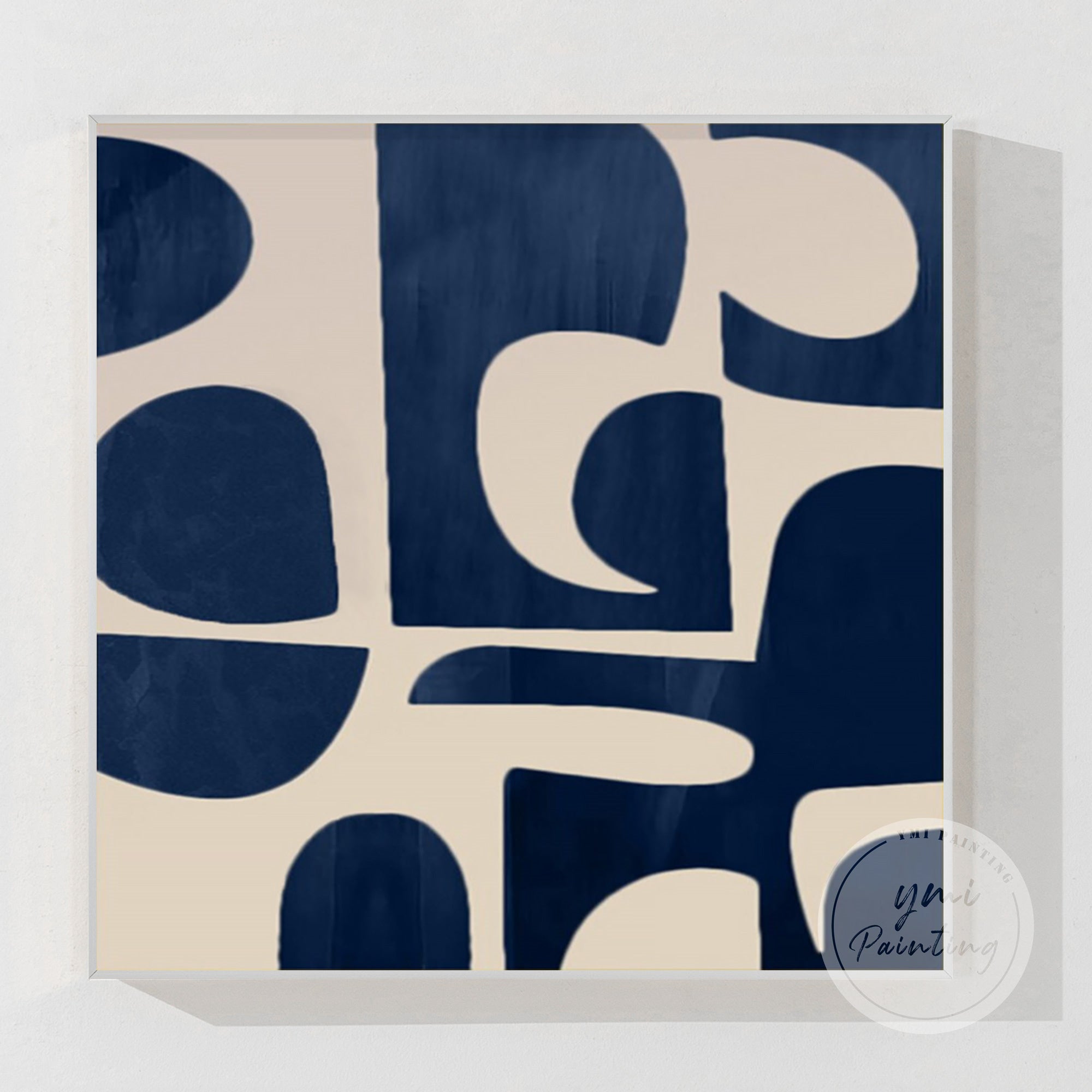 Geometric abstract canvas in navy