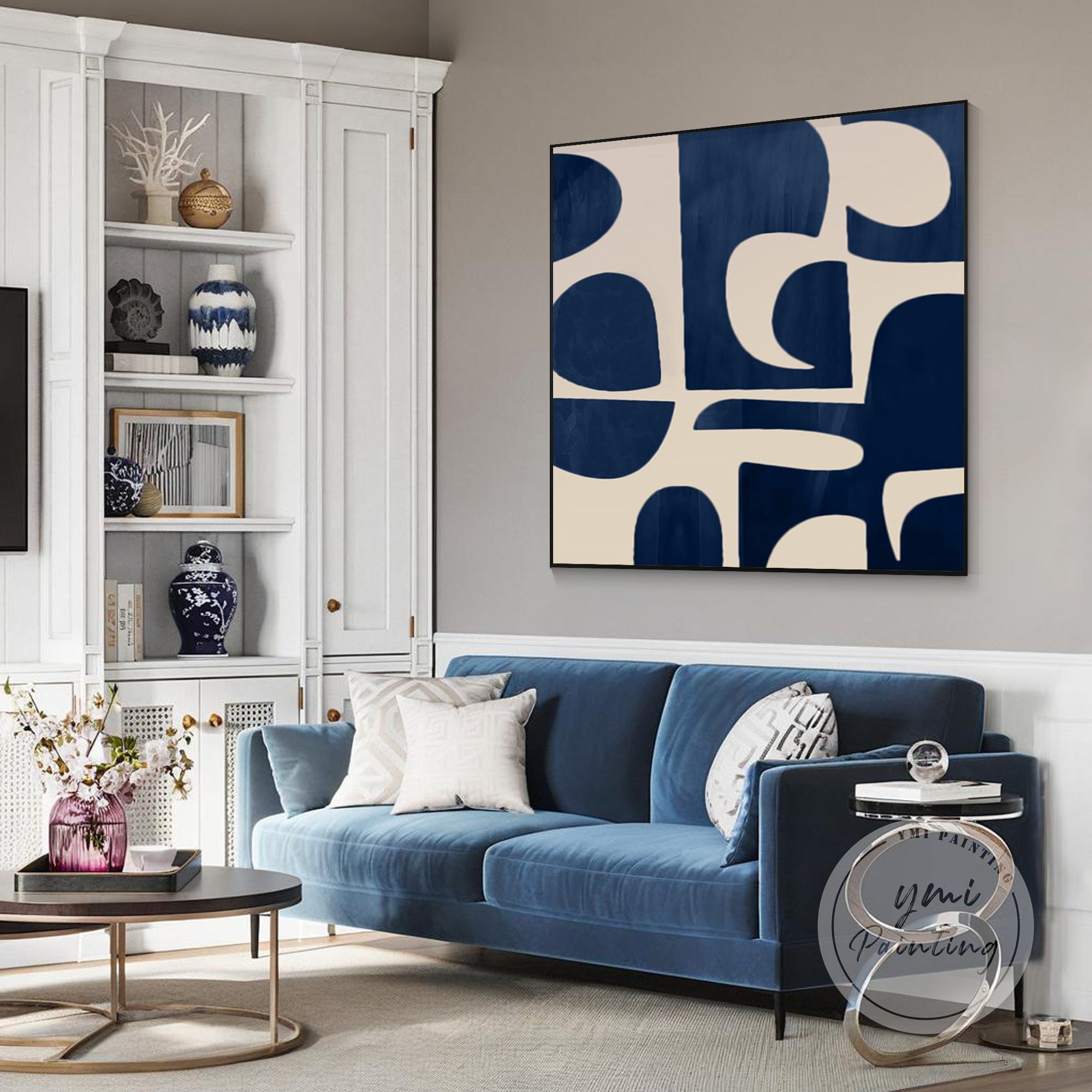 Modern navy blue abstract artwork