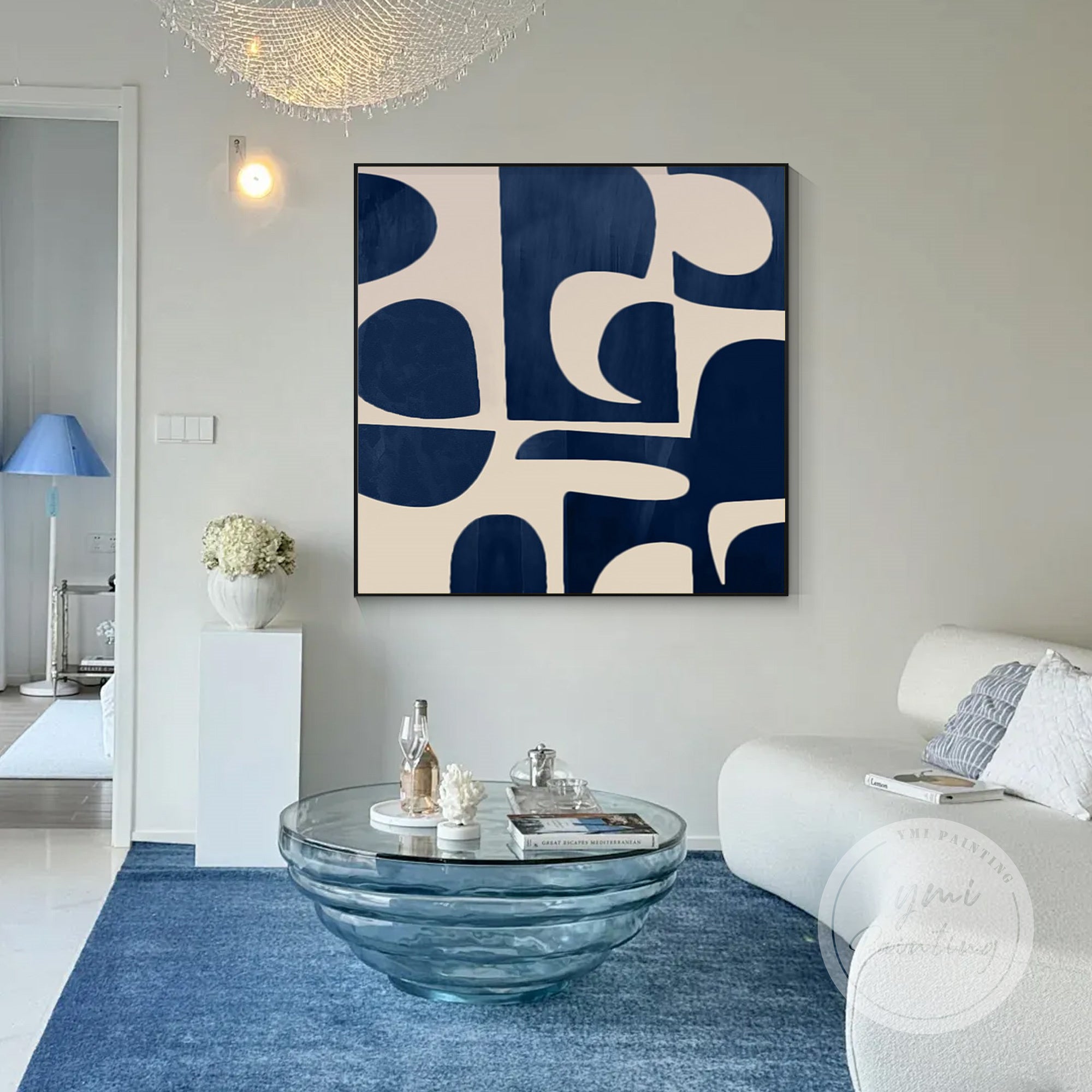Minimalist navy blue geometric wall
