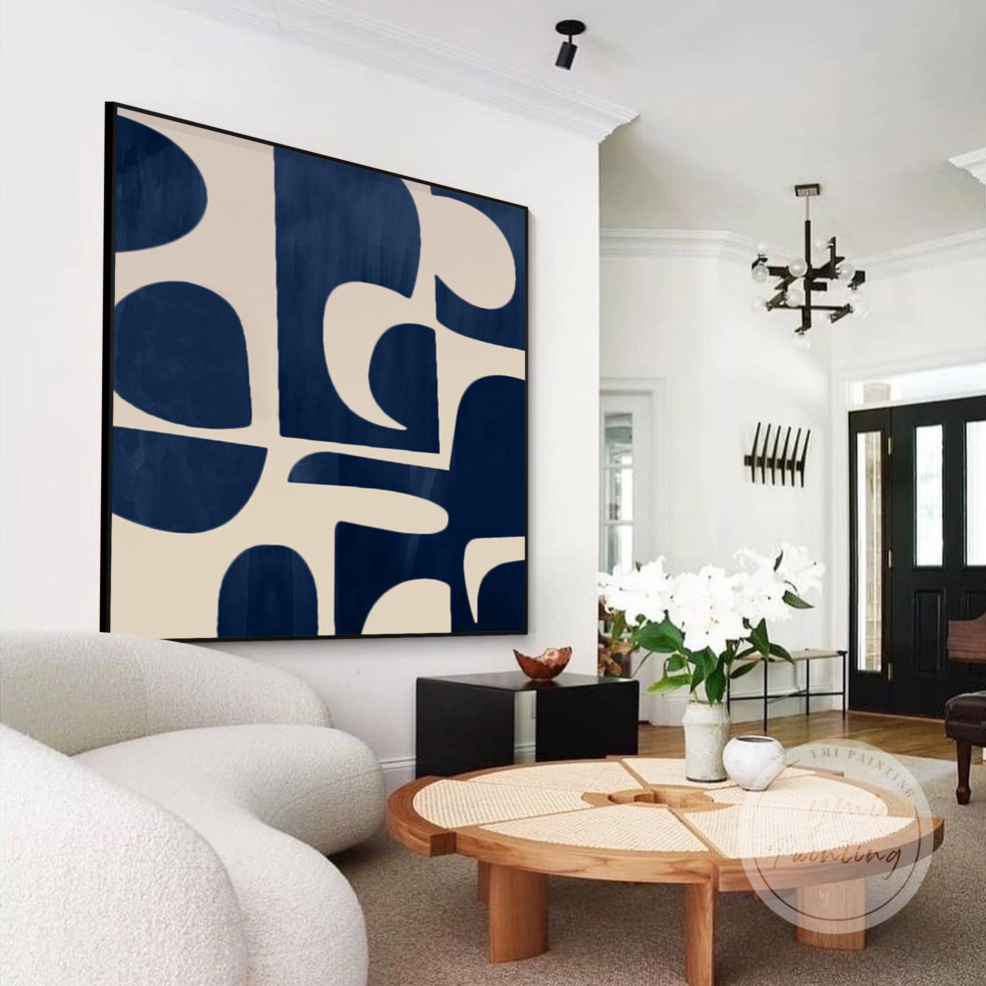 Abstract navy blue acrylic painting