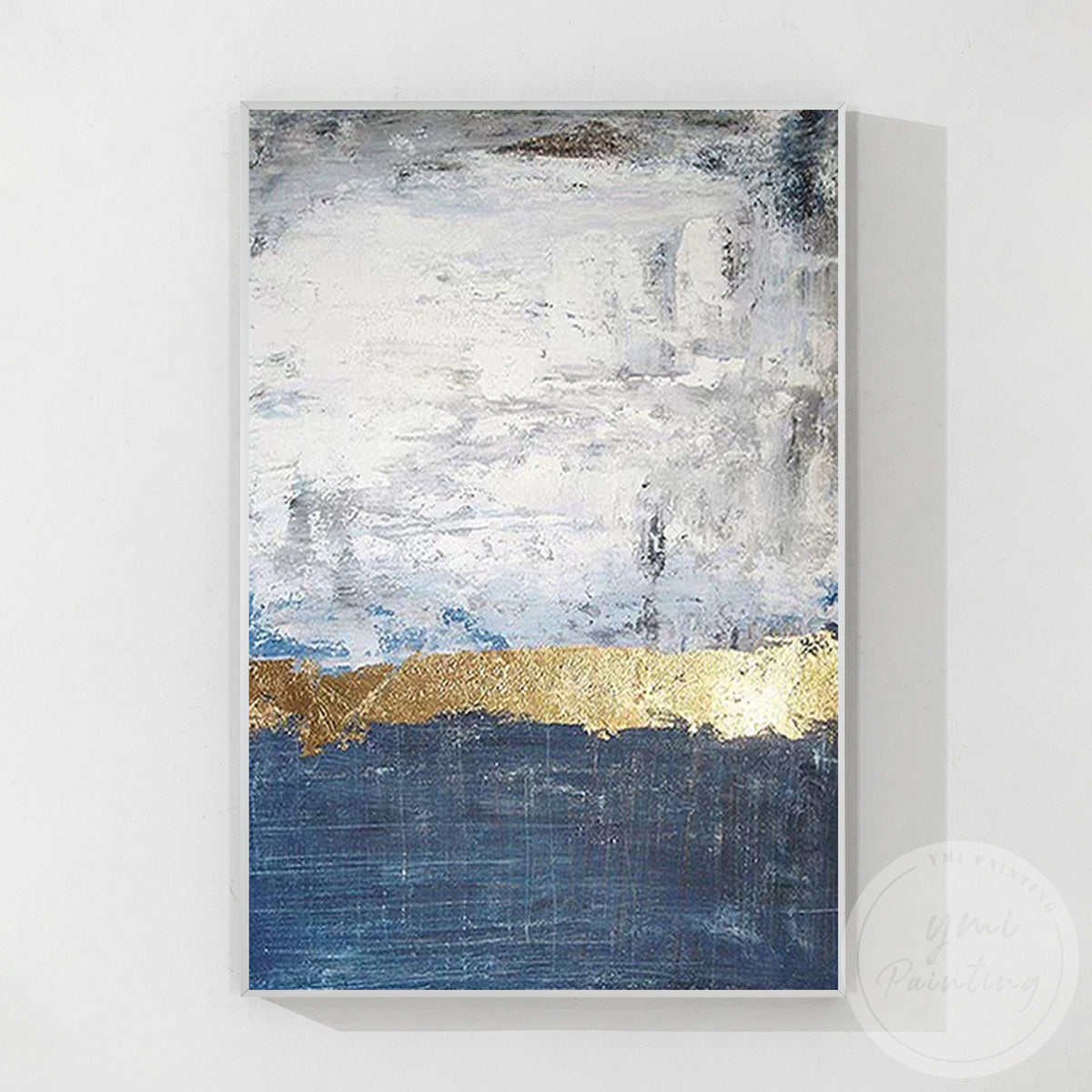 Modern abstract ocean wall art with metallic gold accents