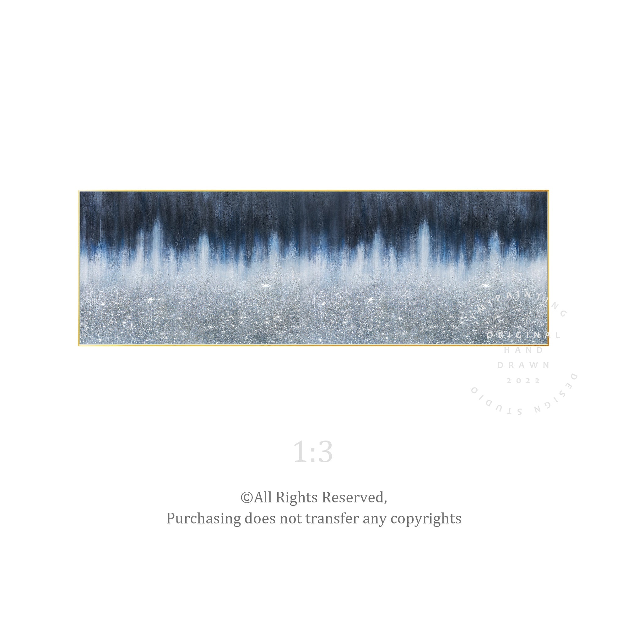 Unique navy crushed glass canvas painting with 3D texture, glitter accents, and modern home wall decoration