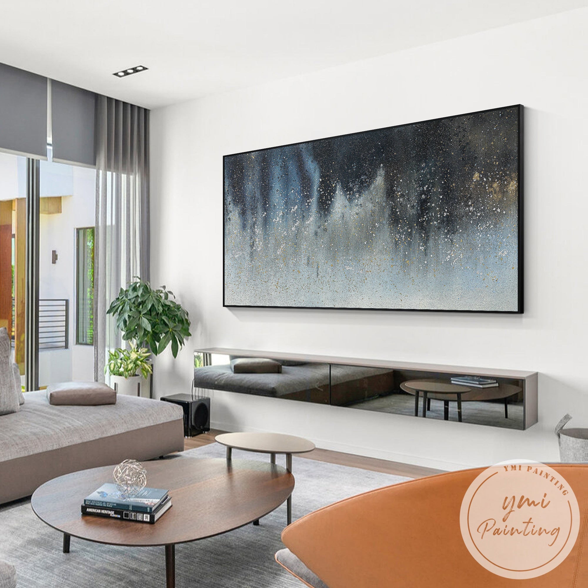 Hand painted abstract canvas wall art with rich gold metallic accents