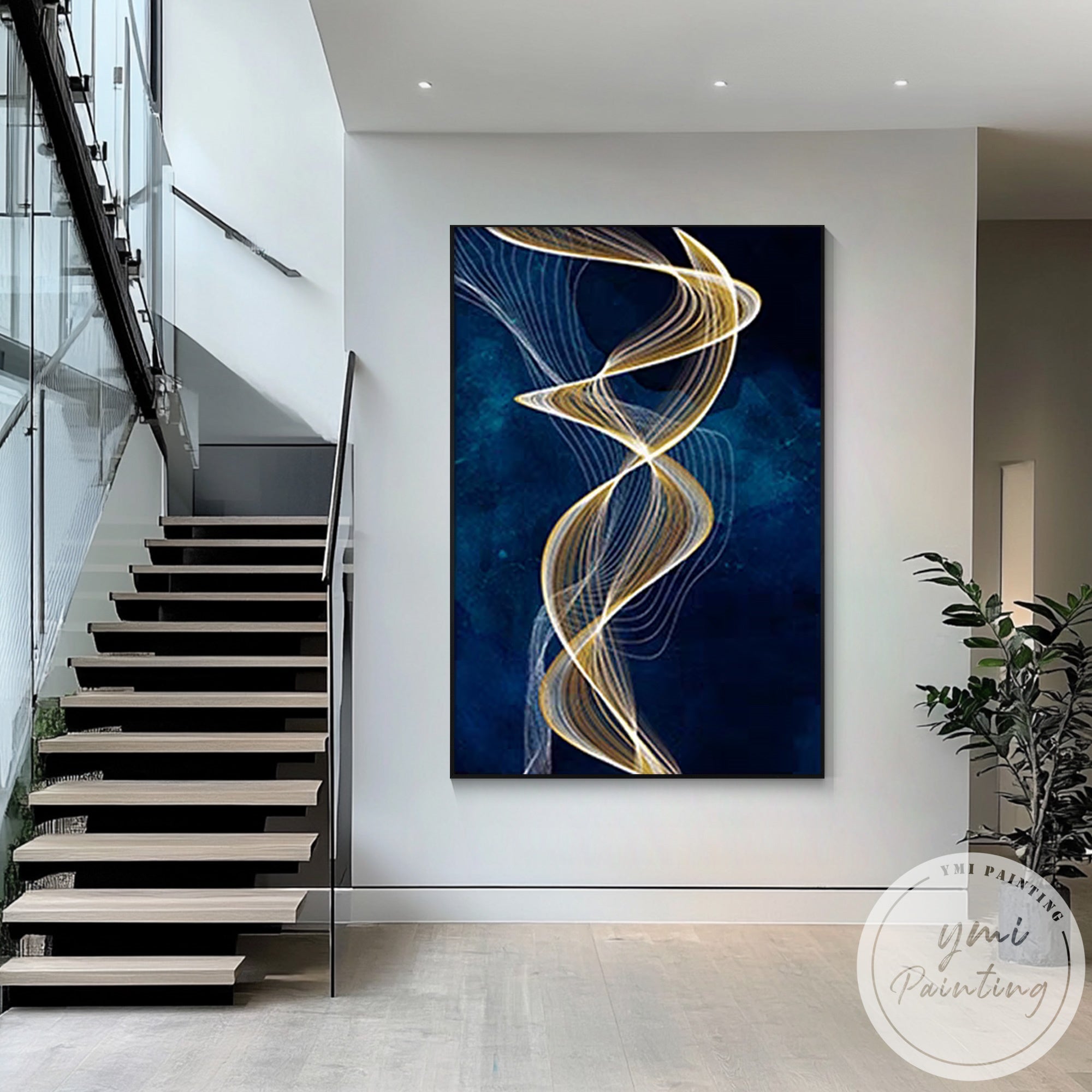 Elegant framed canvas painting for modern living room interior