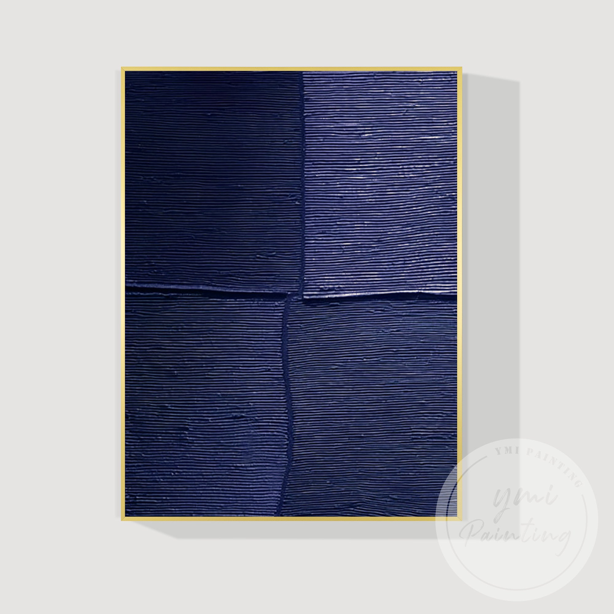 Bold geometric textured artwork in deep blue color palette