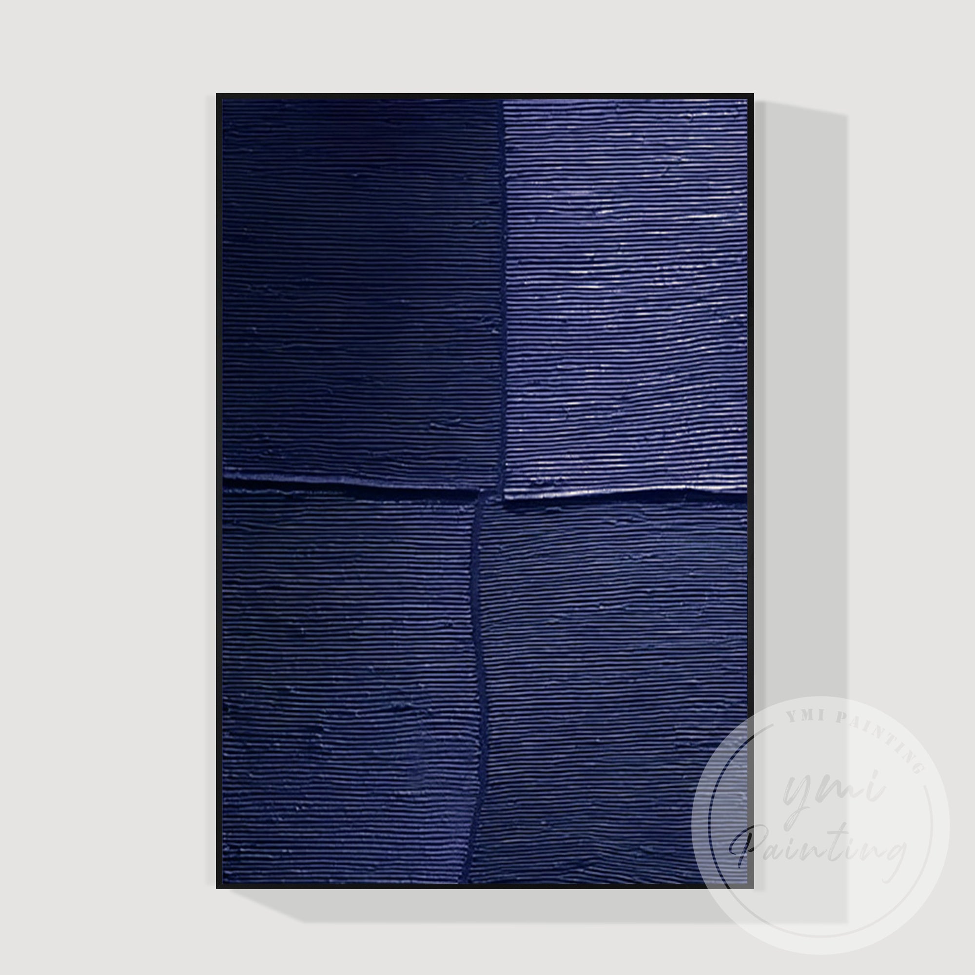 Large minimalist textured abstract painting in navy tones