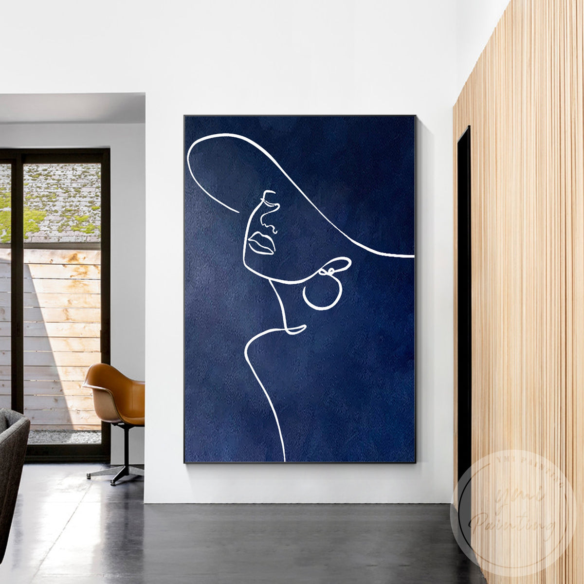 Hand-painted feminine silhouette wall art in navy blue