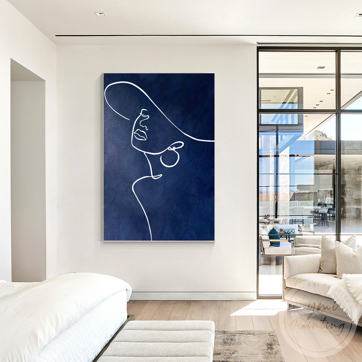 Minimalist woman line art painting for contemporary home decor