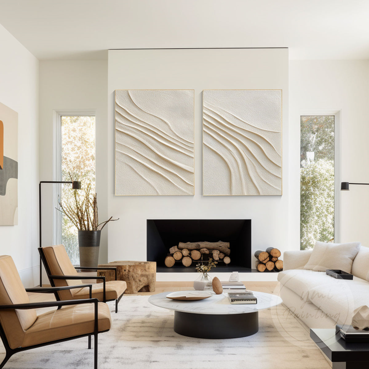 Neutral abstract artwork set for modern interior design