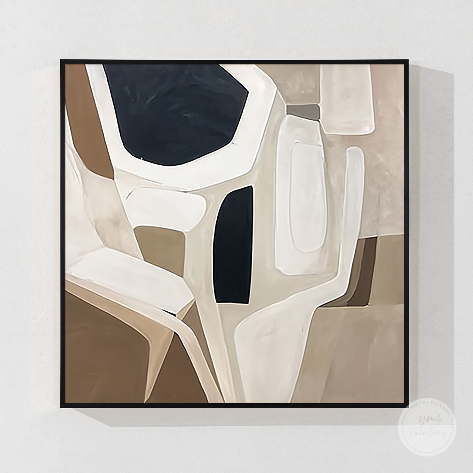 Elegant abstract geometric painting in luxury minimalist home interior