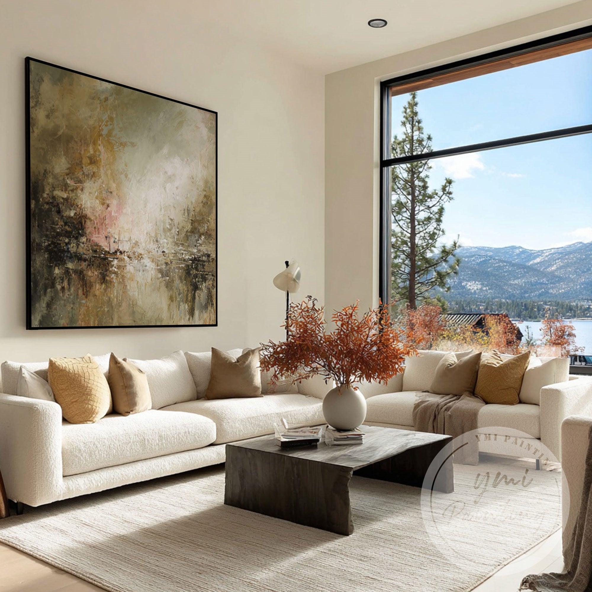 Contemporary minimalist landscape wall art in warm brown shades
