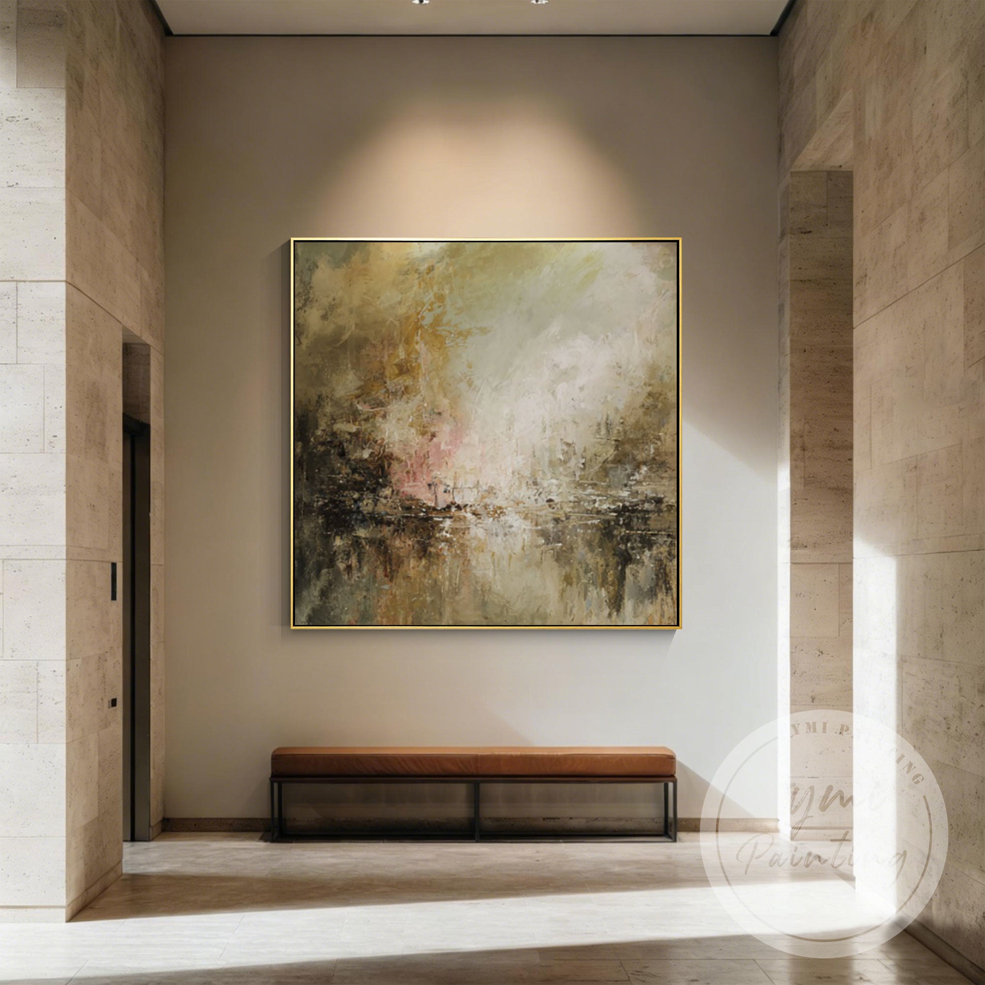 Oversized neutral abstract landscape textured artwork