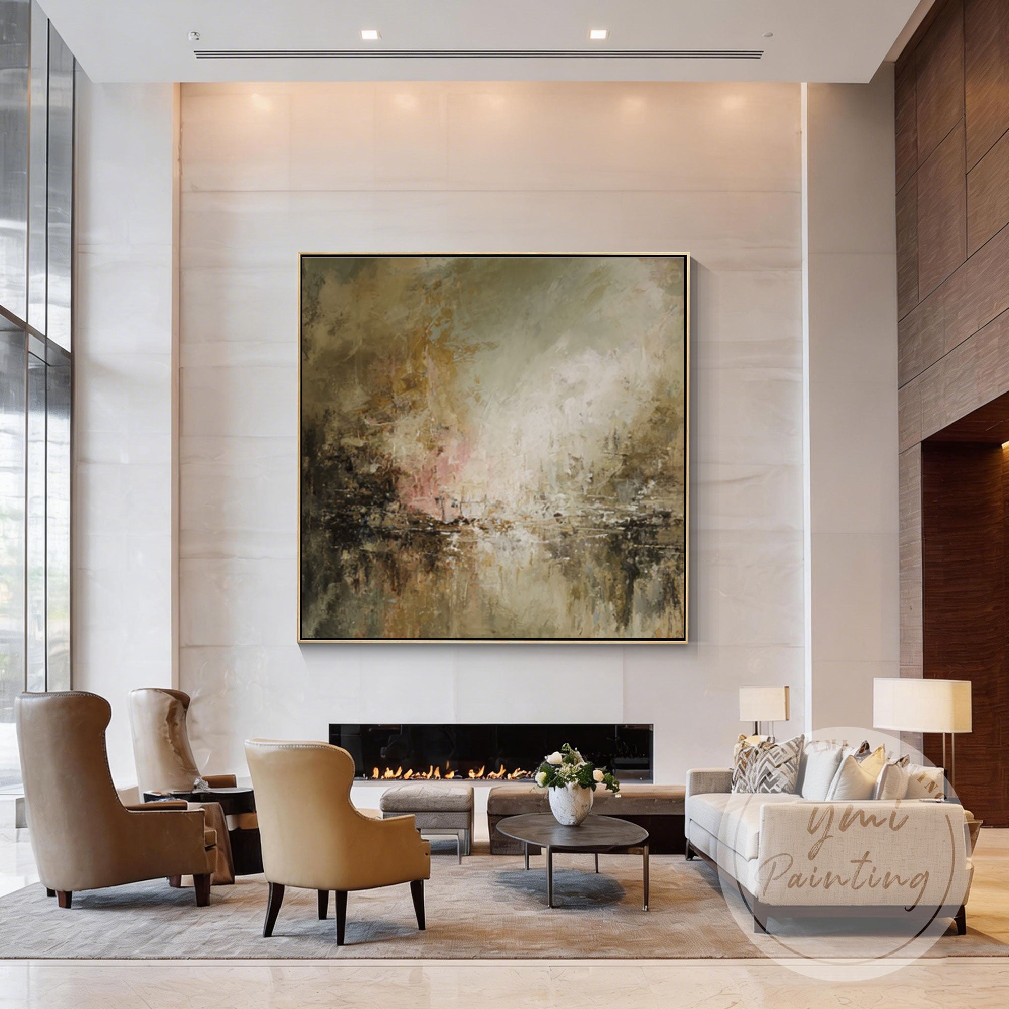 Modern minimalist brown canvas wall art for living room decor