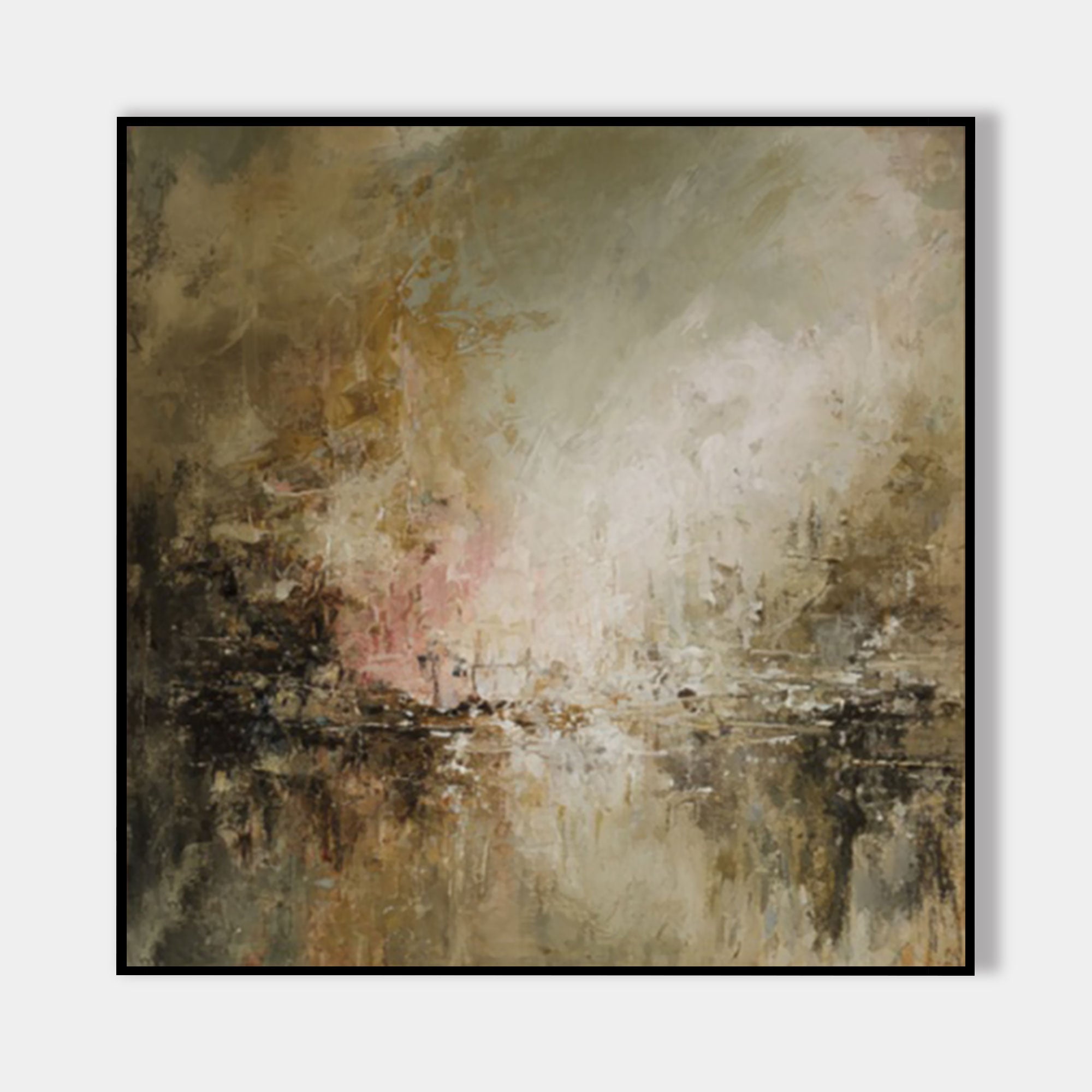 Neutral abstract landscape painting with textured earth tones
