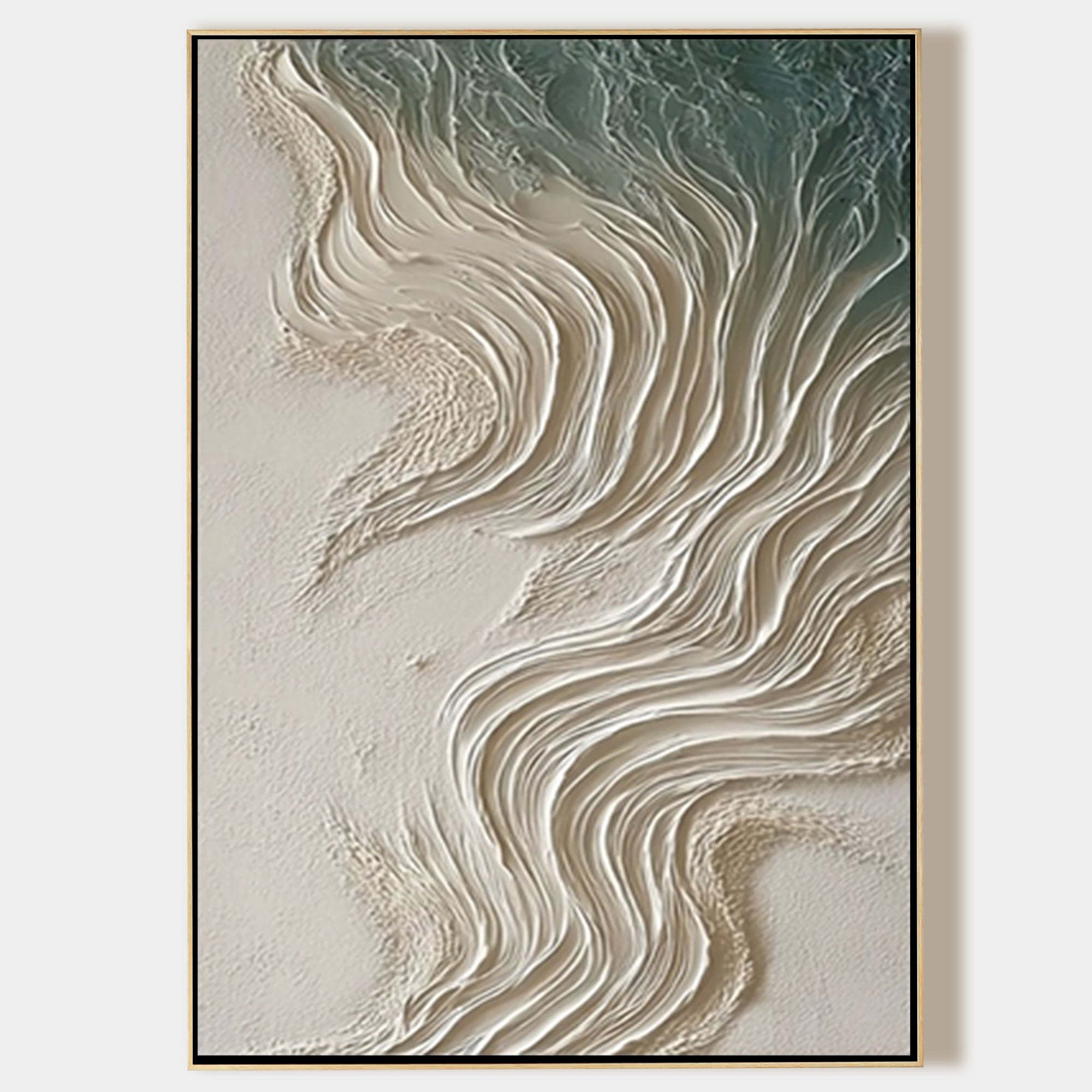 Neutral beige textured wall art with abstract coastal wave design