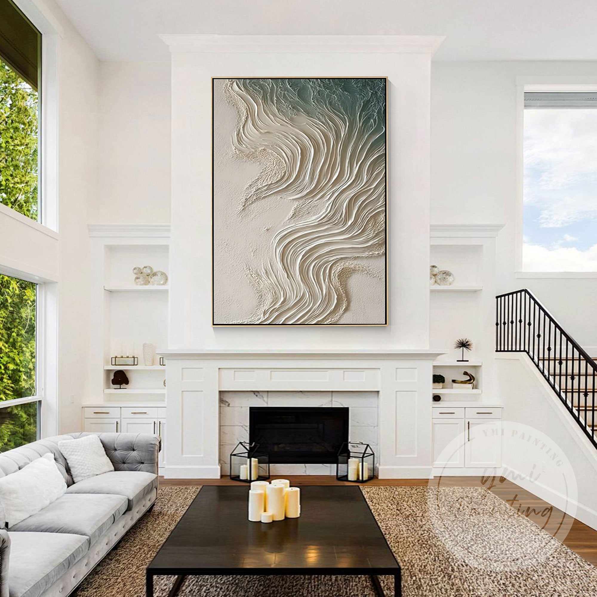 Contemporary coastal abstract painting for home interior decor