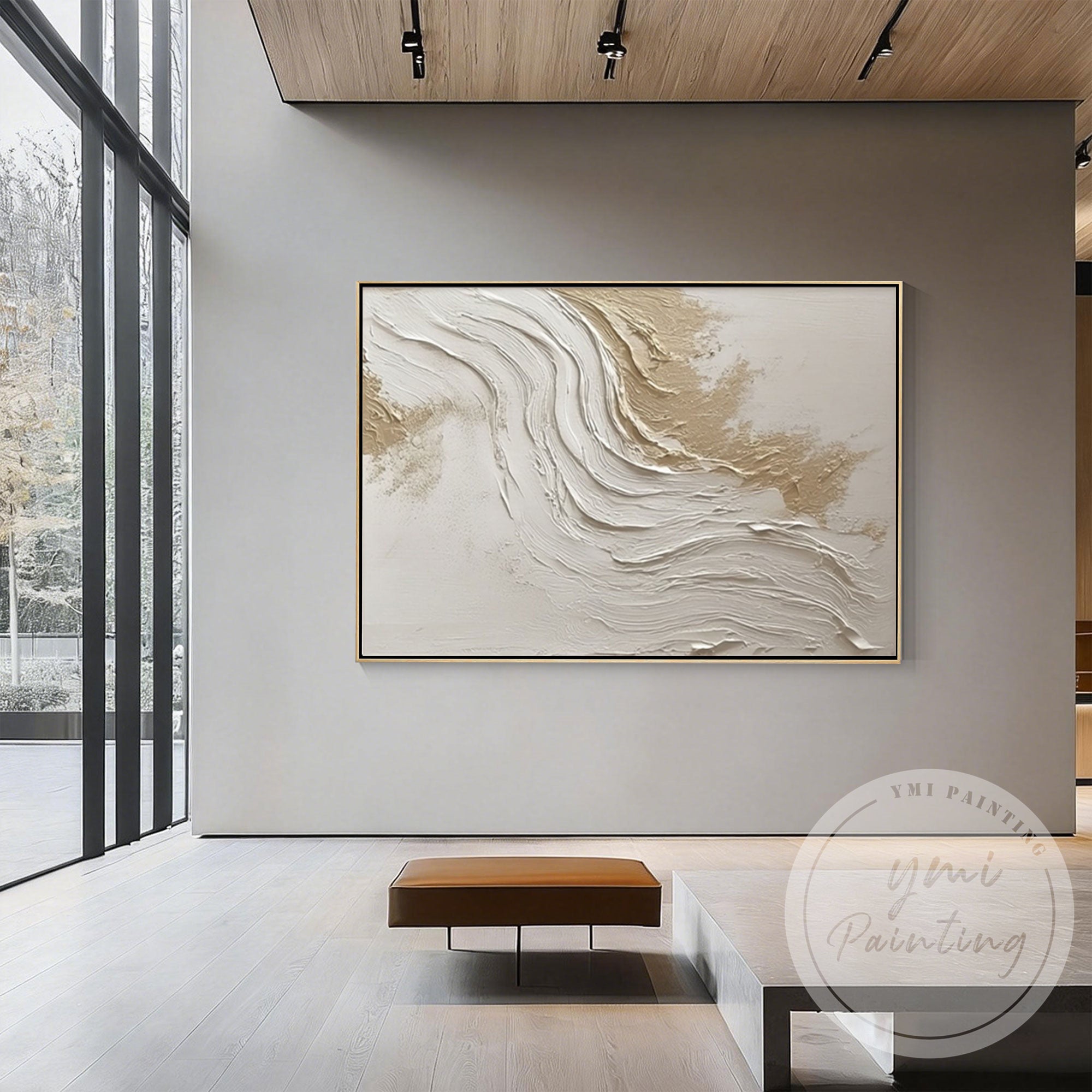 Soft neutral beige wall art close-up texture detail