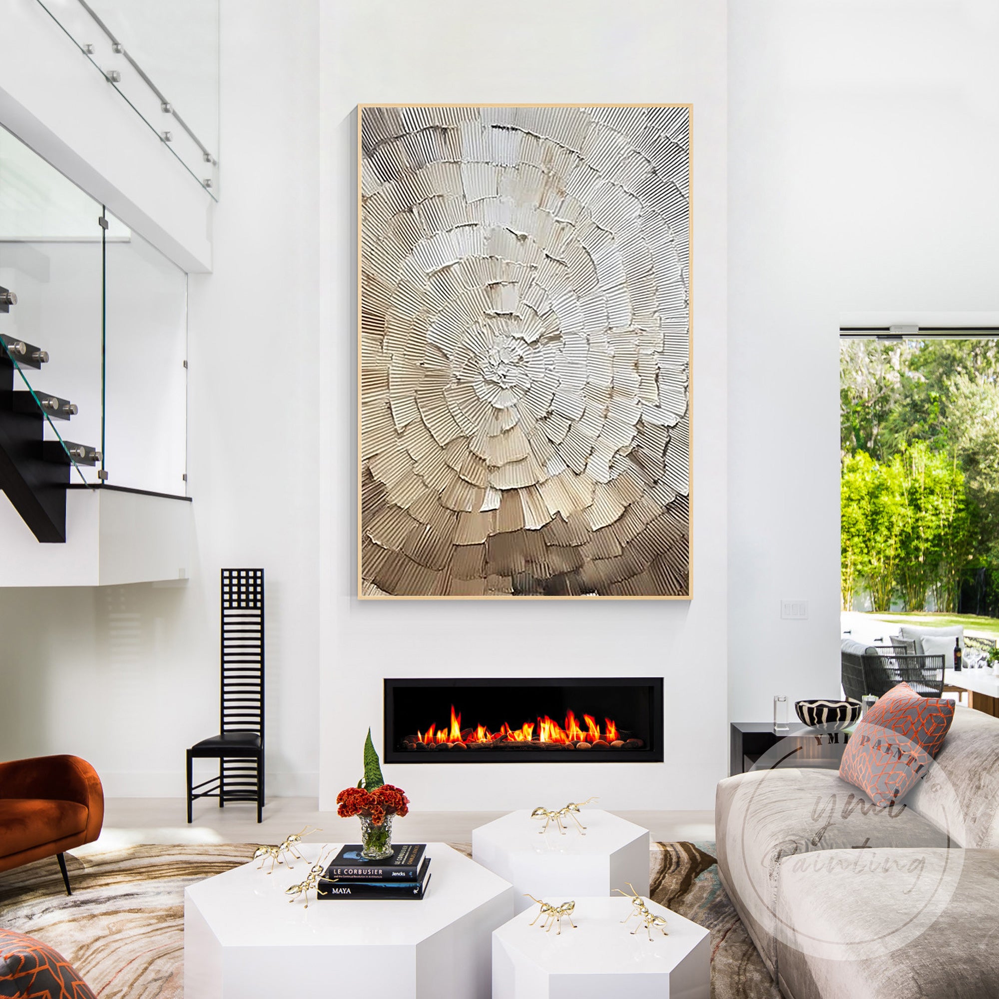 Circular texture wall art in soft neutral color palette