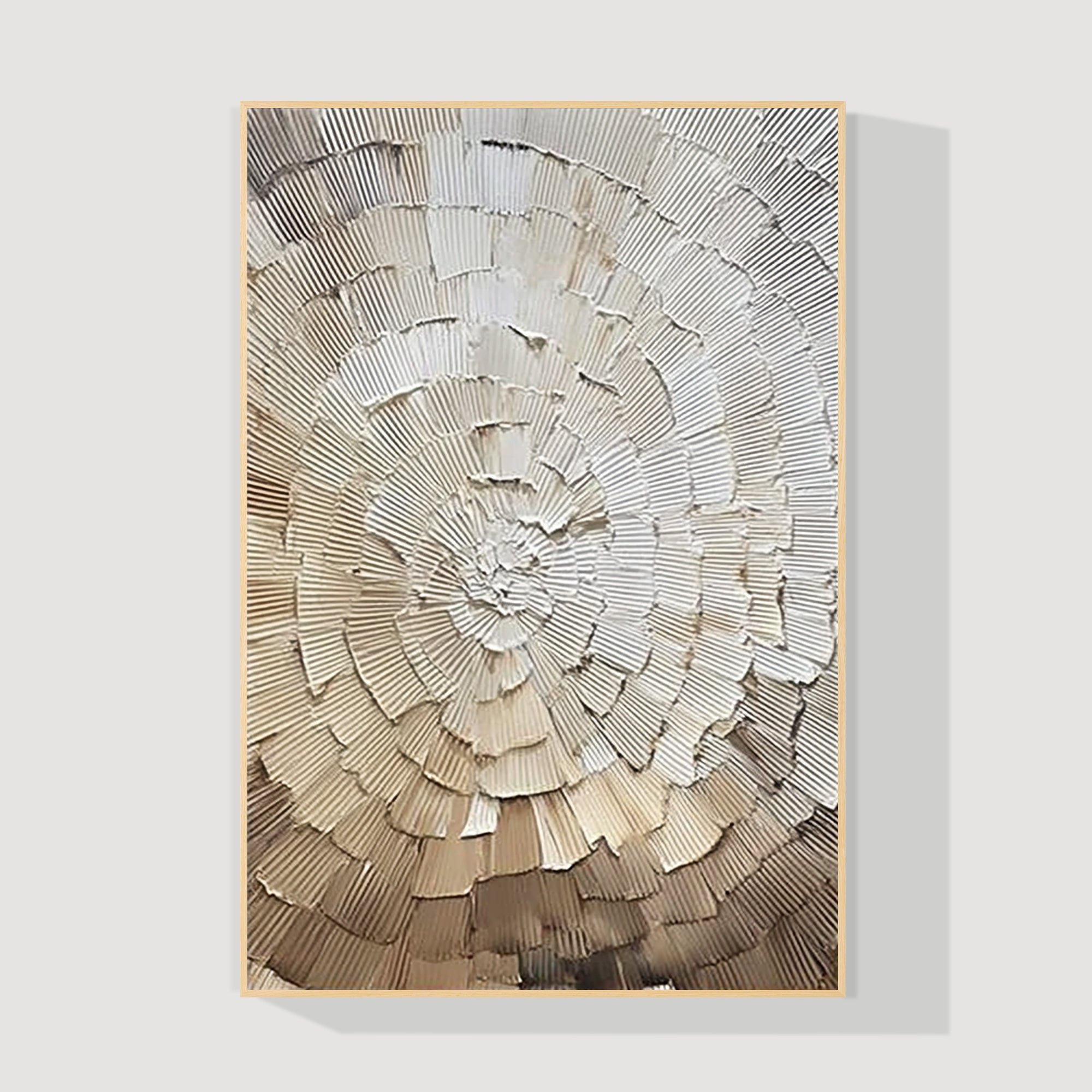 Neutral radial circle relief wall art with beige plaster texture