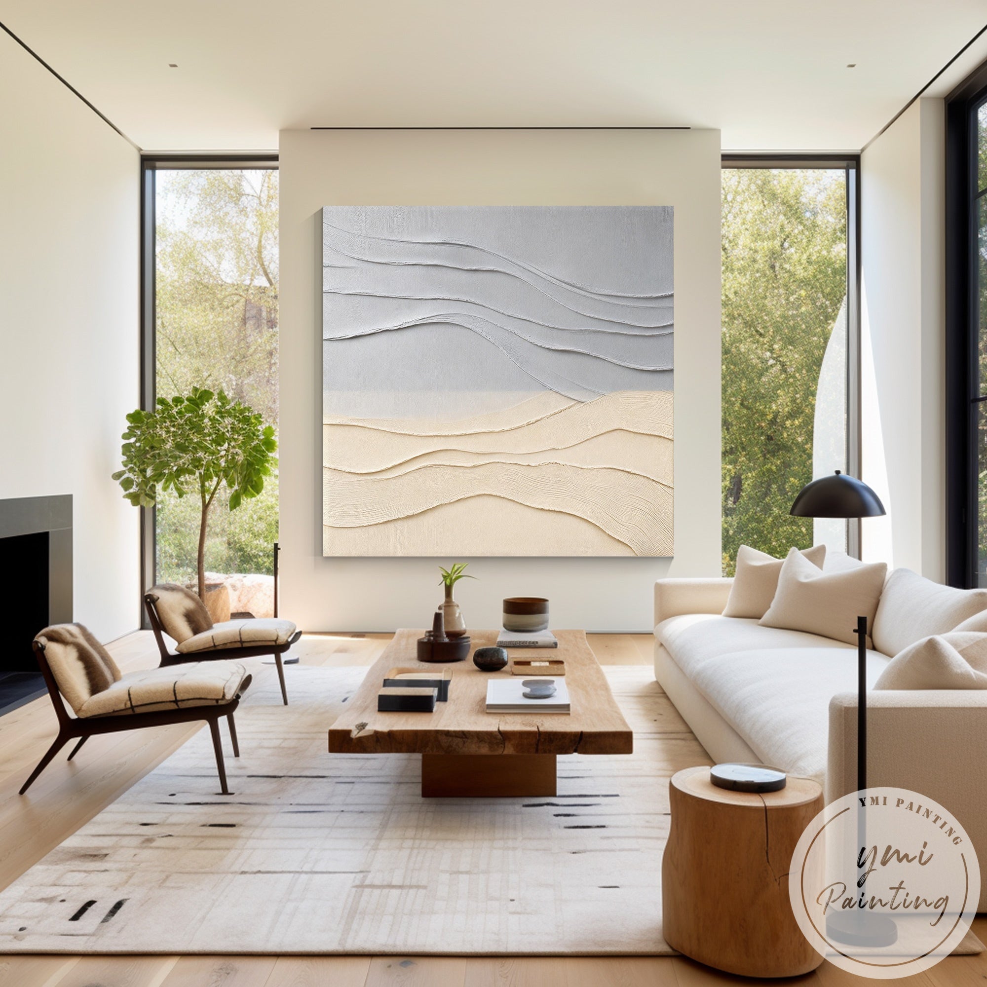 Gray beige canvas artwork for calm minimalist home decor