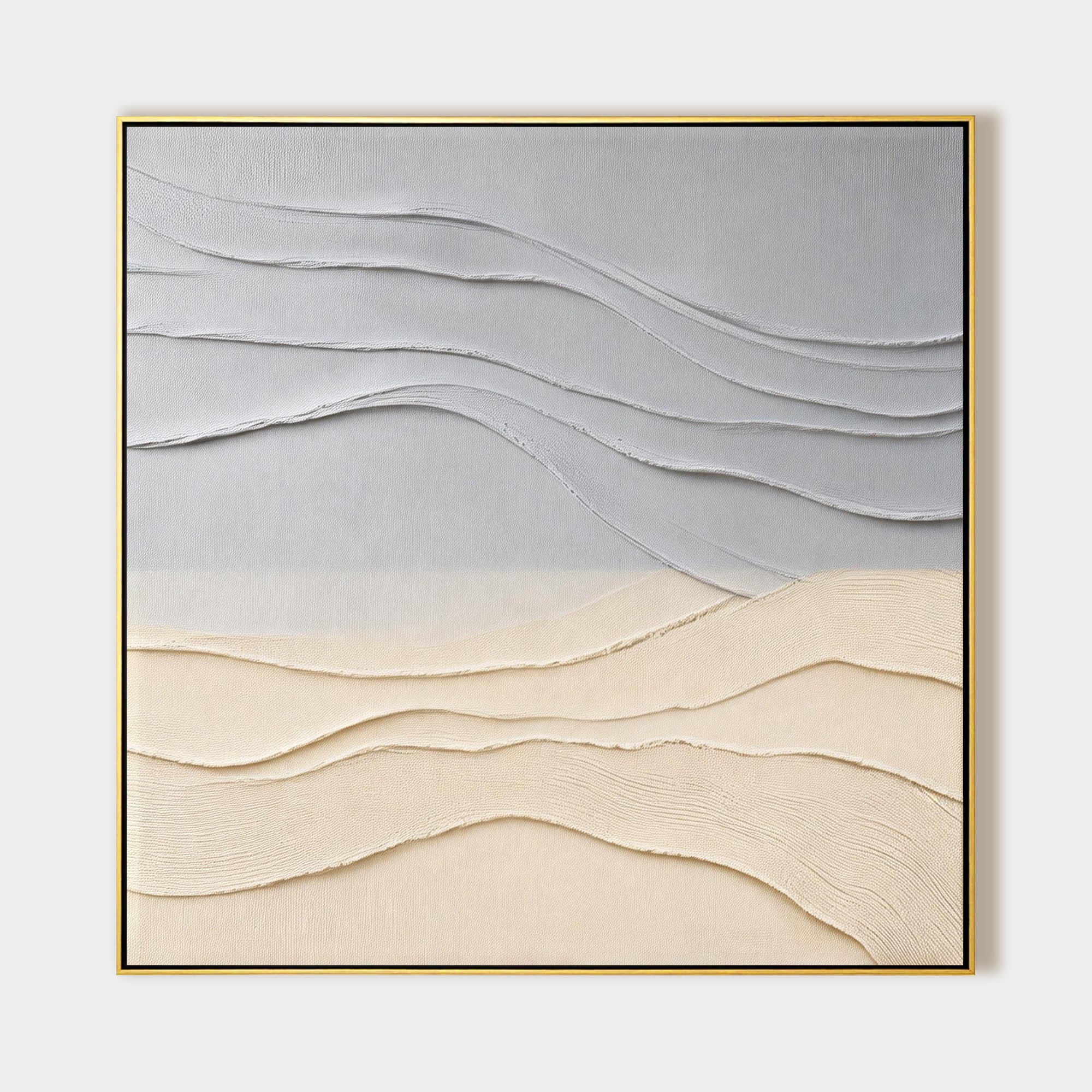 Neutral textured abstract landscape canvas wall art in gray beige tones