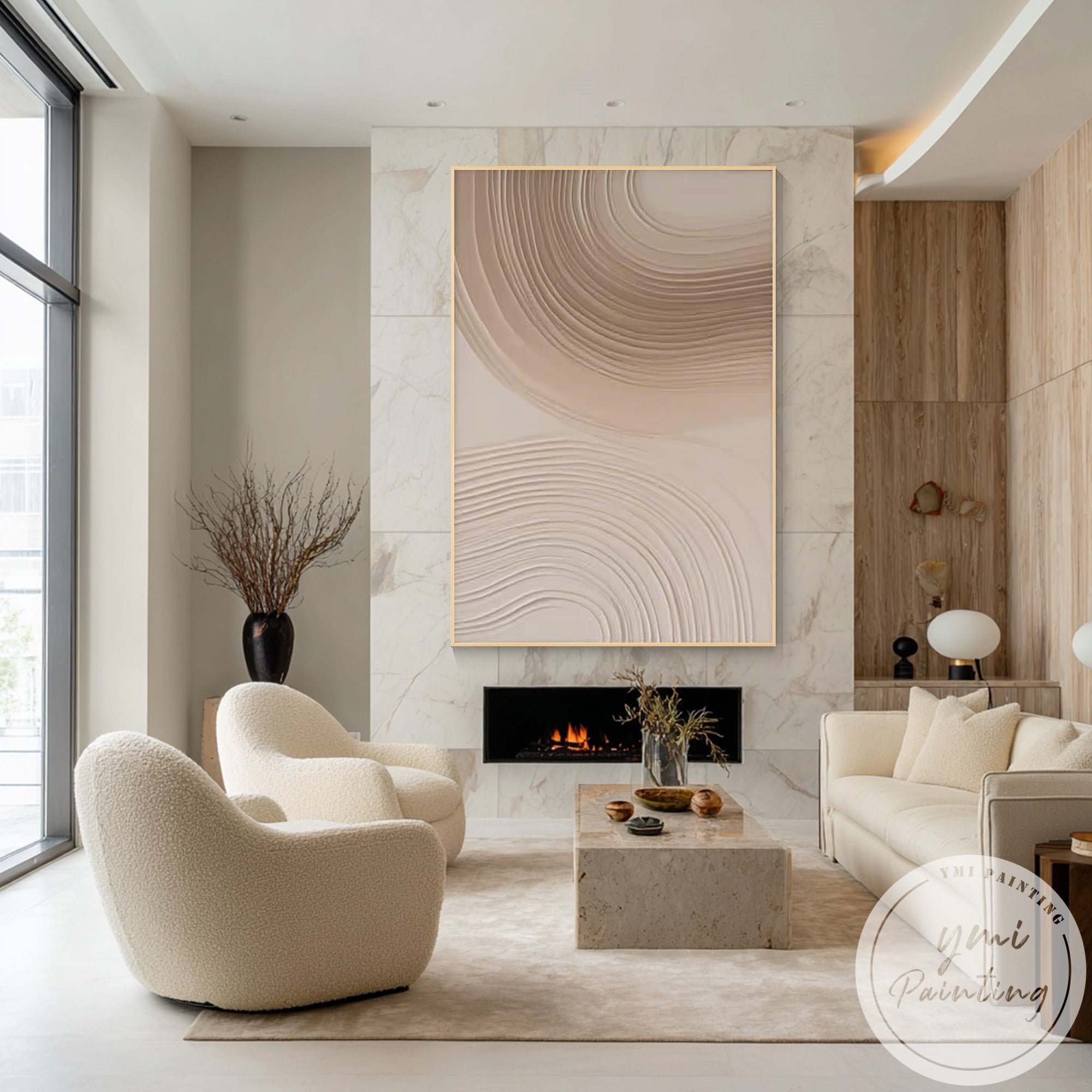 Organic shape abstract neutral painting for minimalist interior