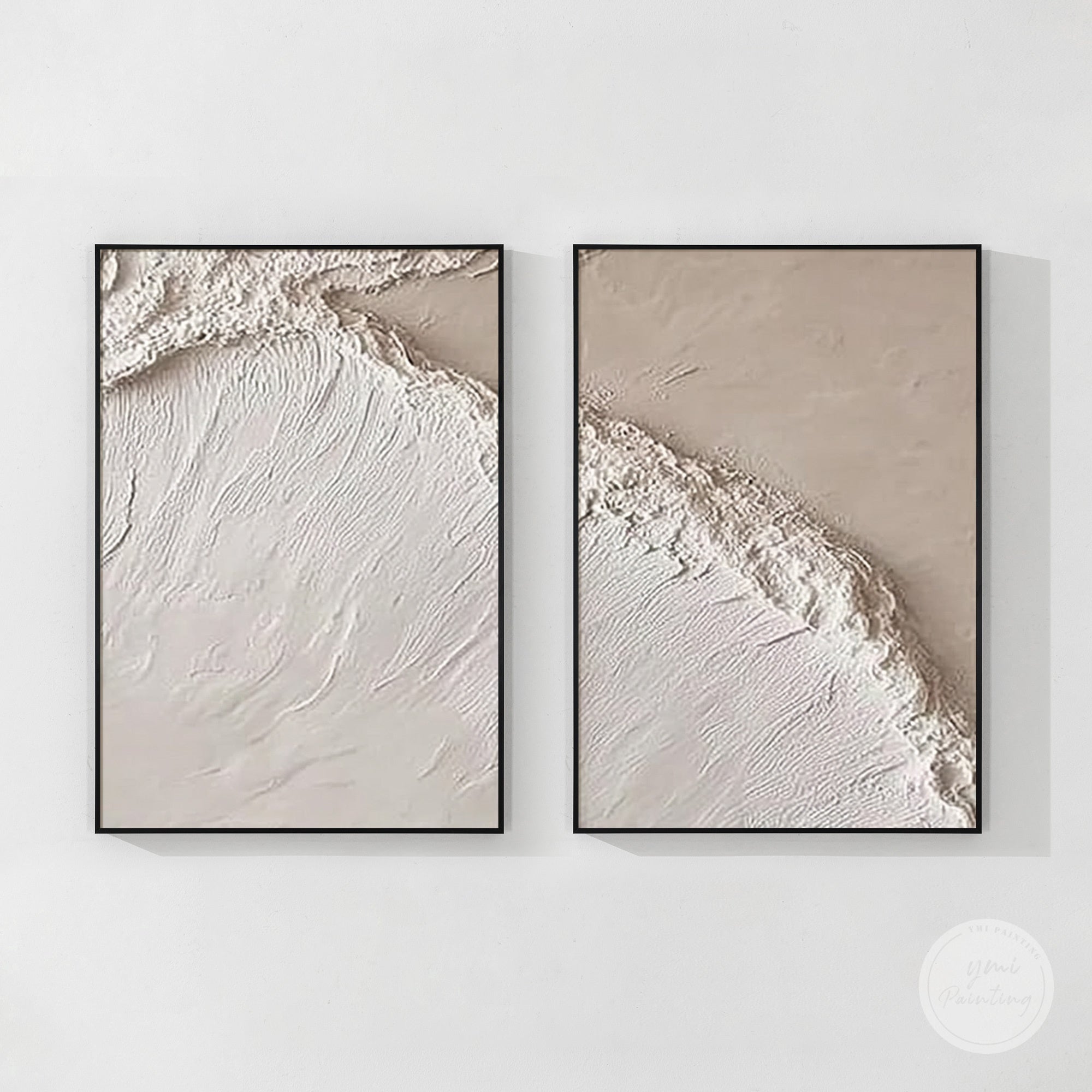handmade neutral wall art set with raised texture