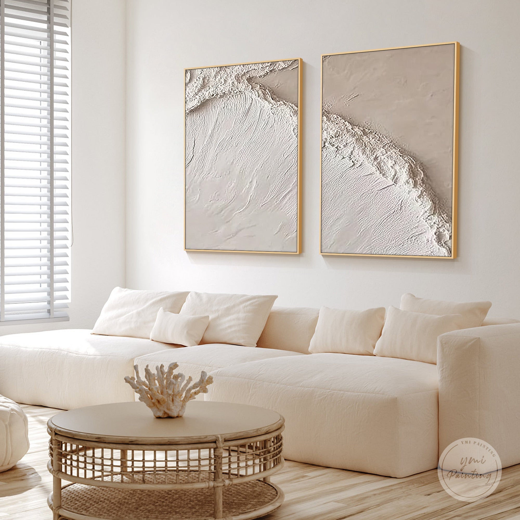 minimalist beige cream wall art set organic texture