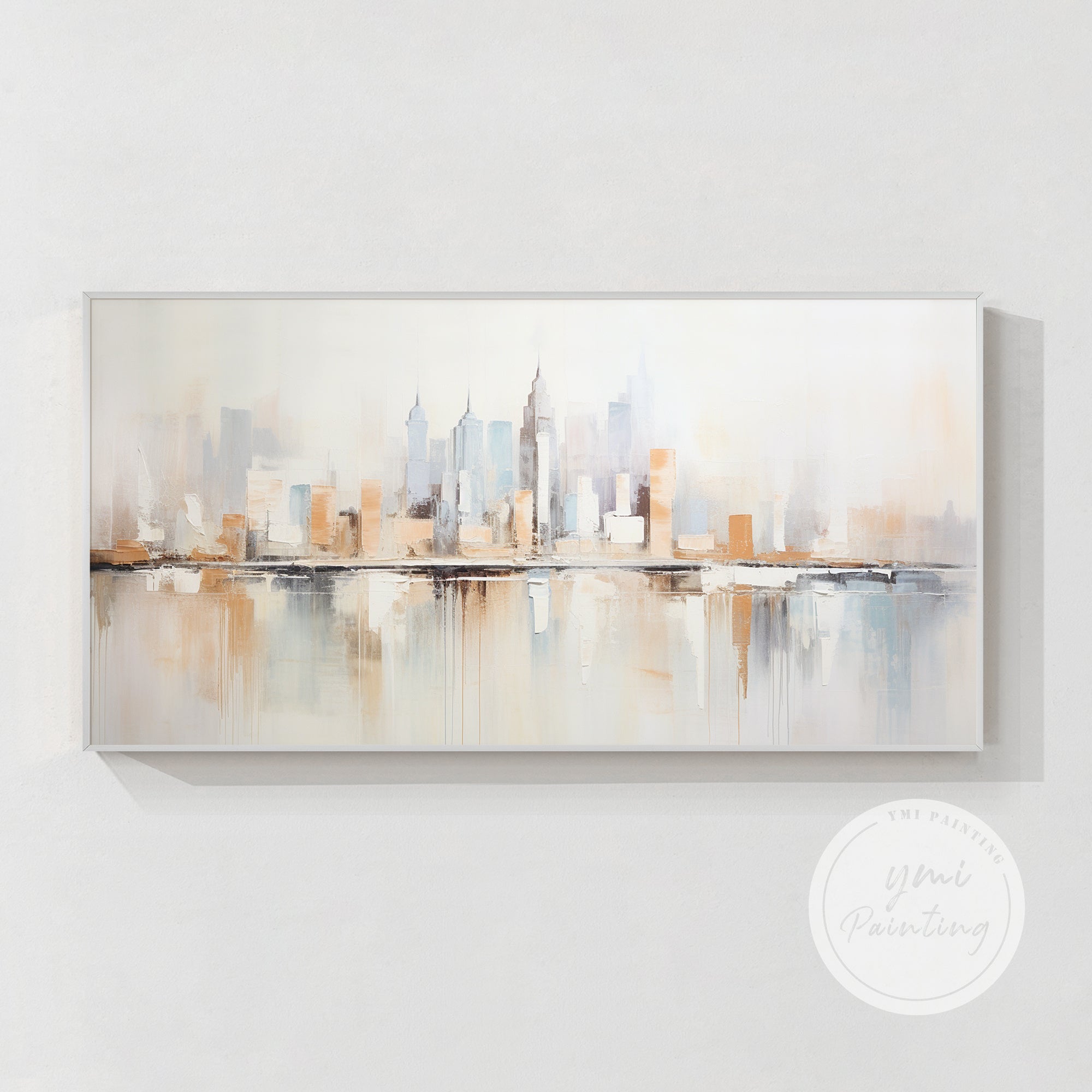 Large New York skyline wall art with reflection for home decor