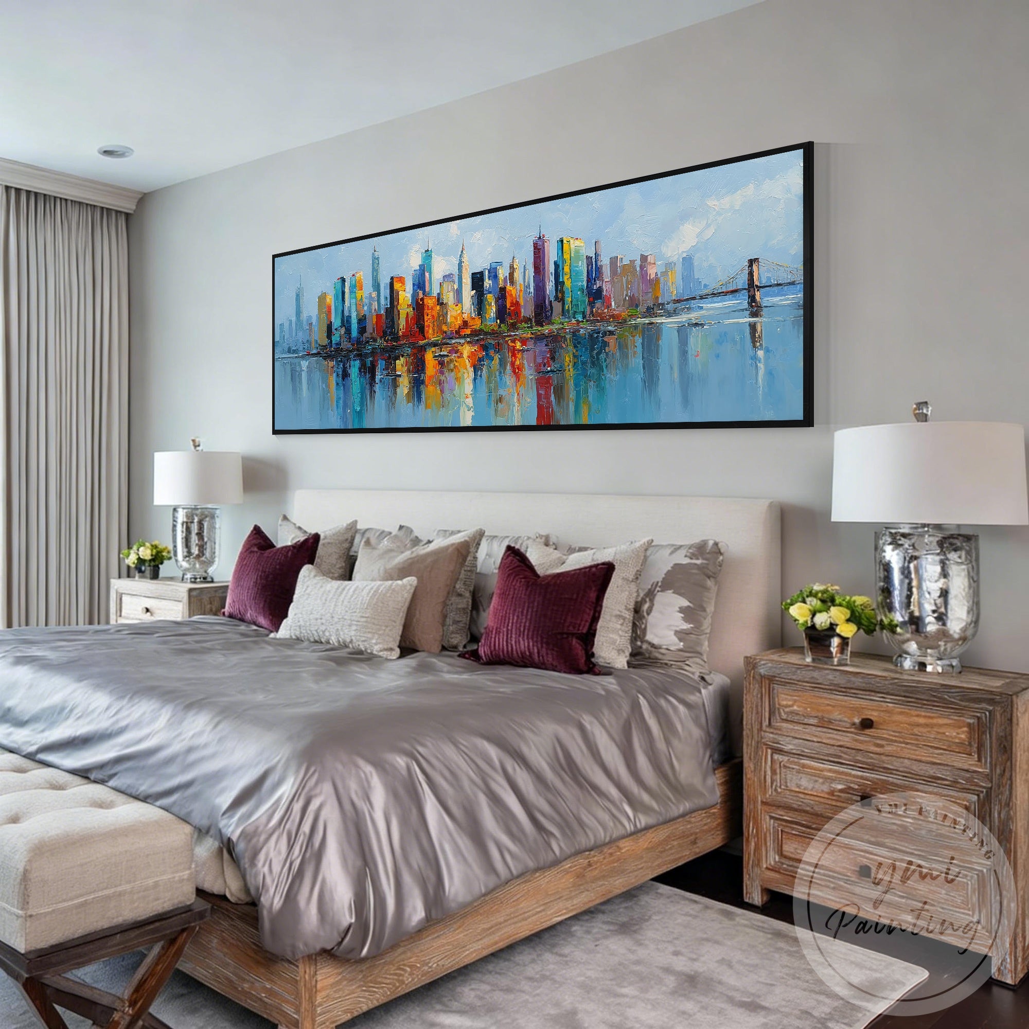 Abstract New York skyline wall art panoramic city view canvas
