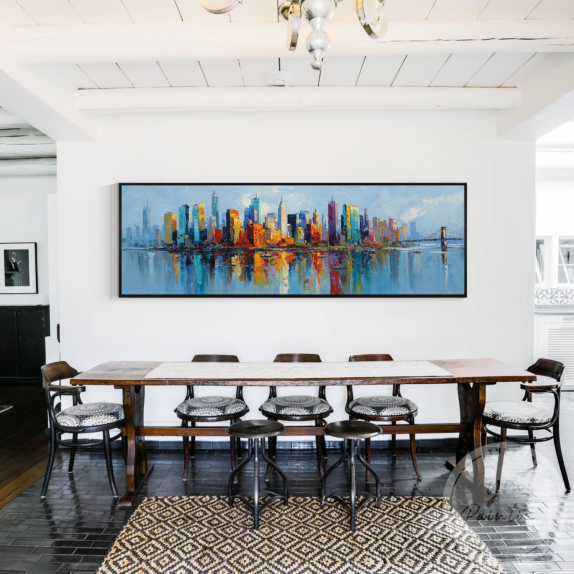 Large colorful New York City wall art for home interior decor