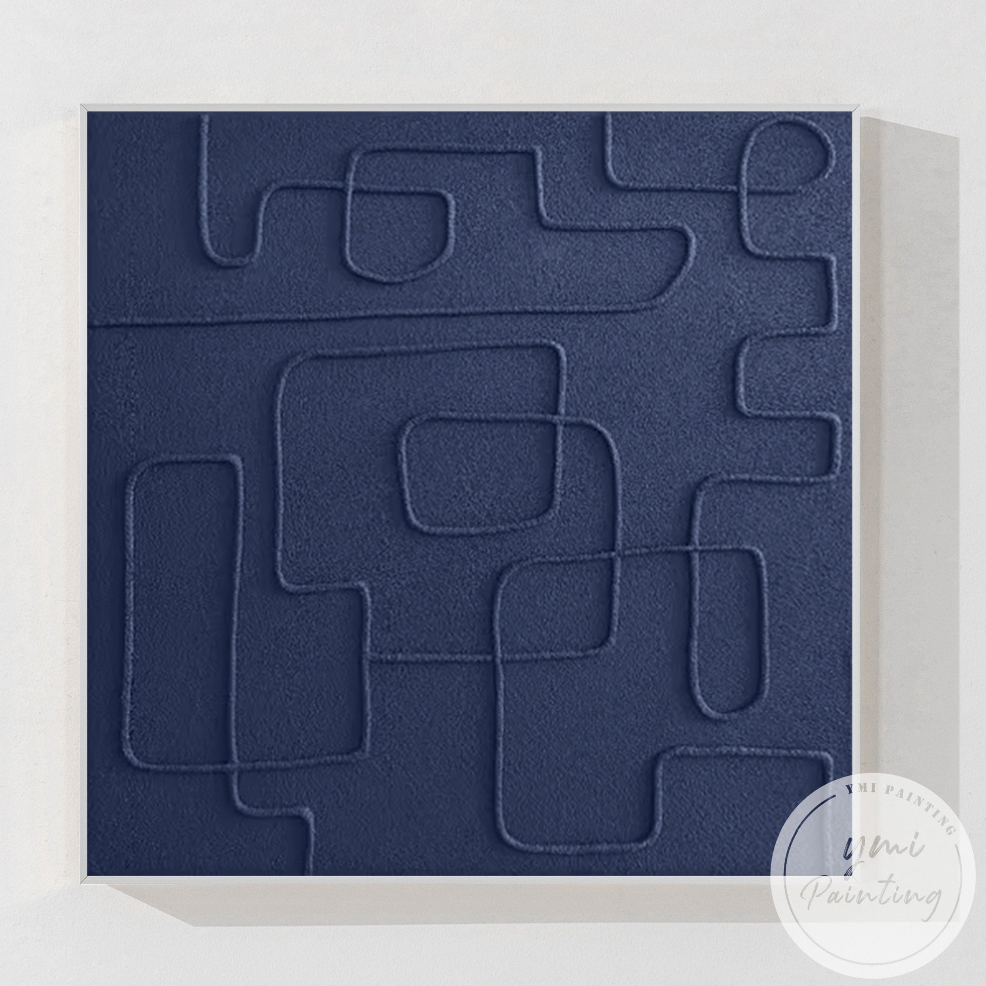 Original navy blue 3D abstract canvas art square textured wall decor