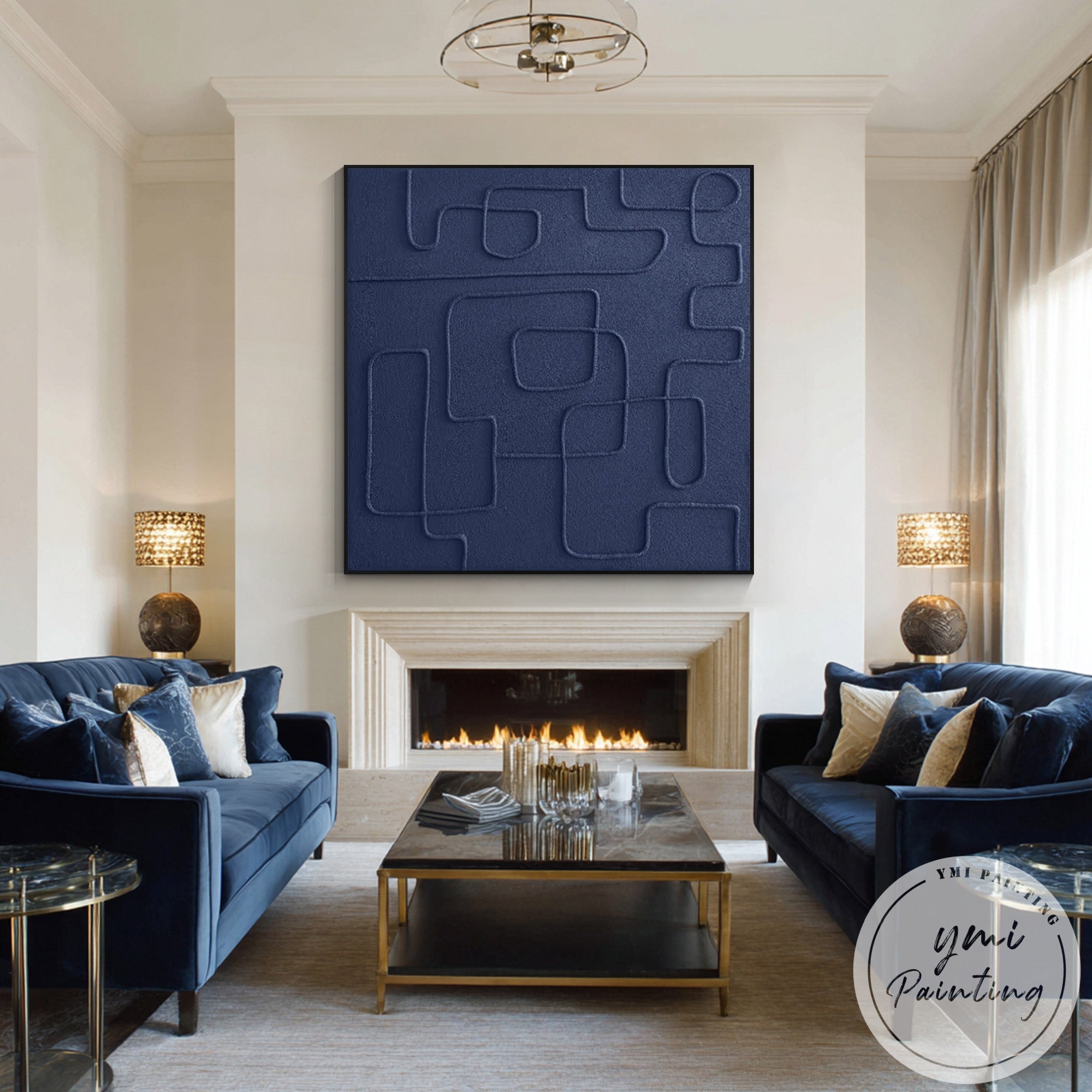 Handcrafted textured abstract artwork in modern navy style